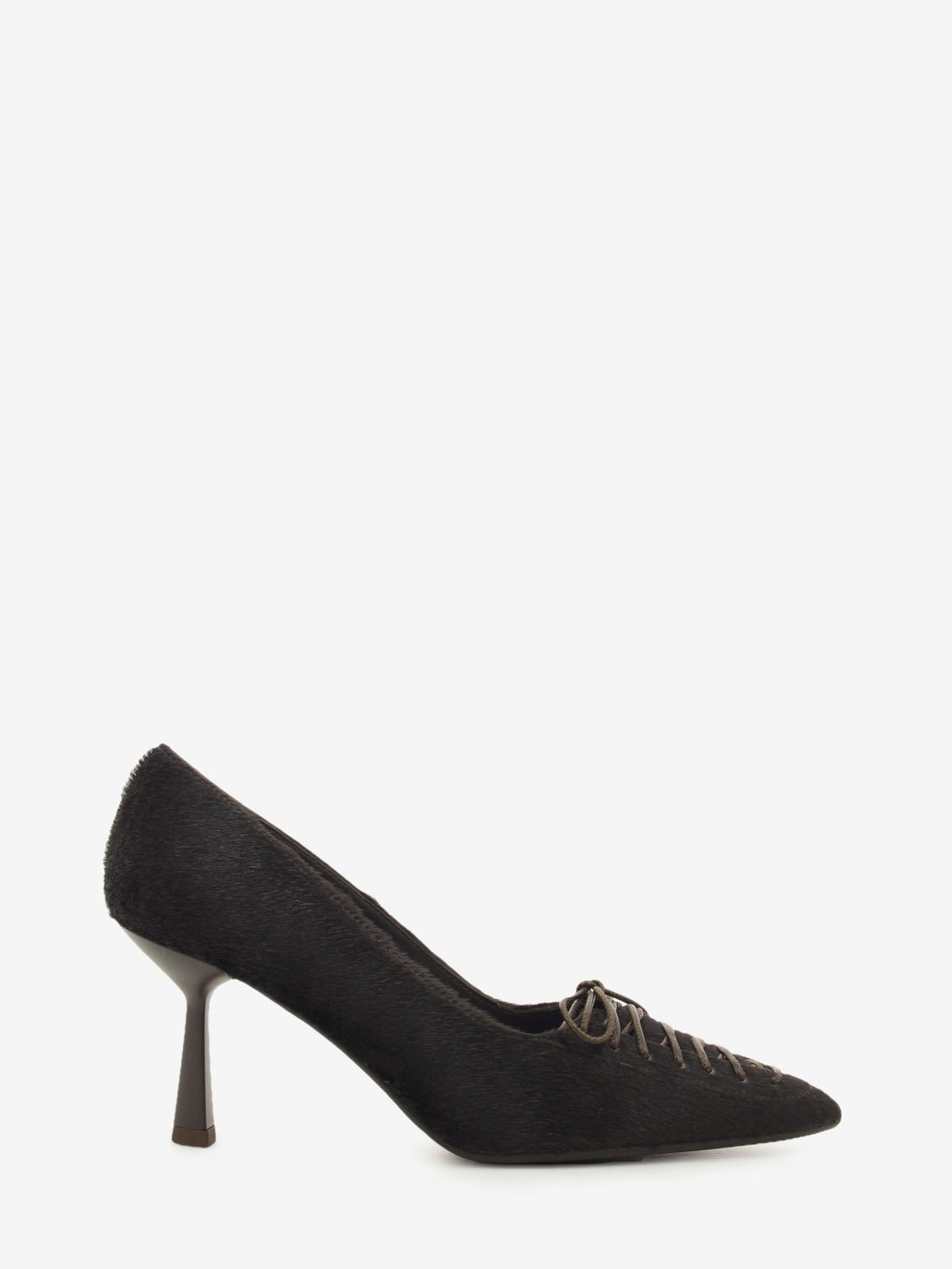 Dark brown pony hair décolleté pumps