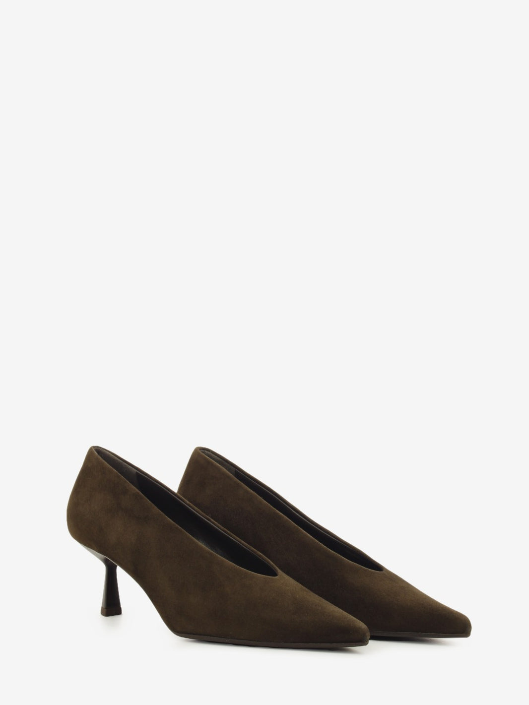 Mink brown suede kitten heel pumps