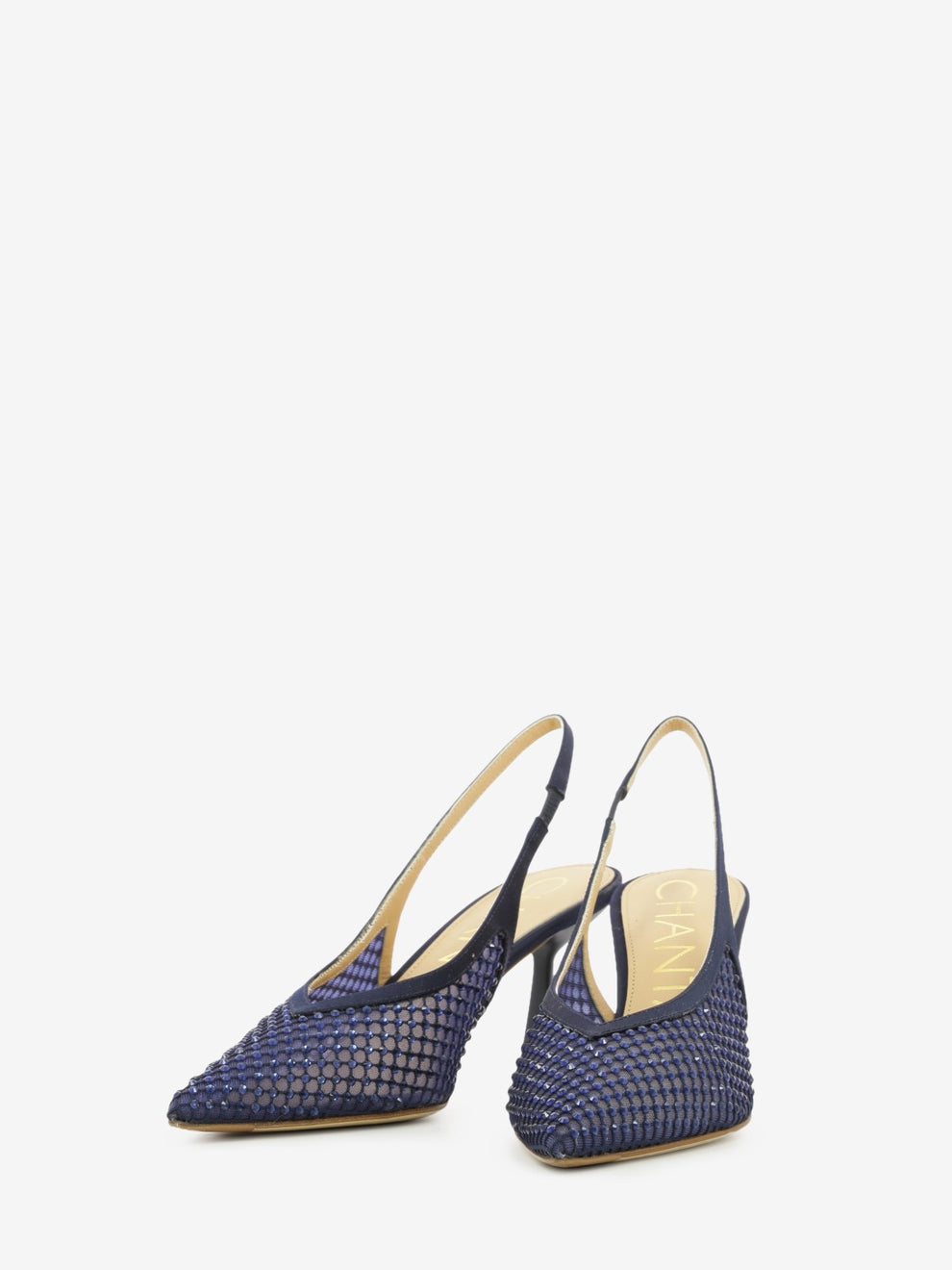 Blue rhinestone slingbacks