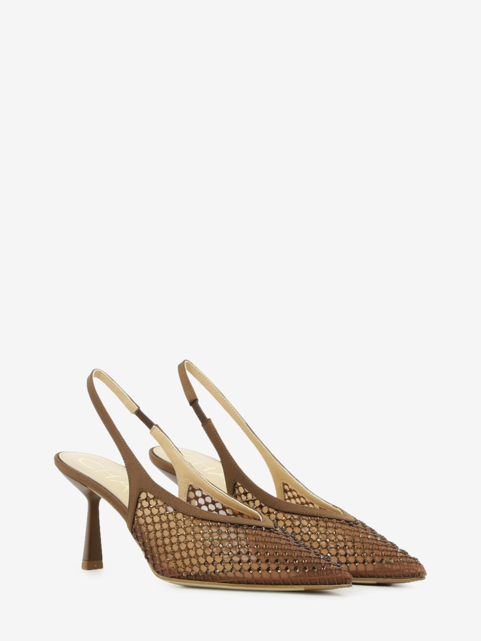Brown rhinestone slingback