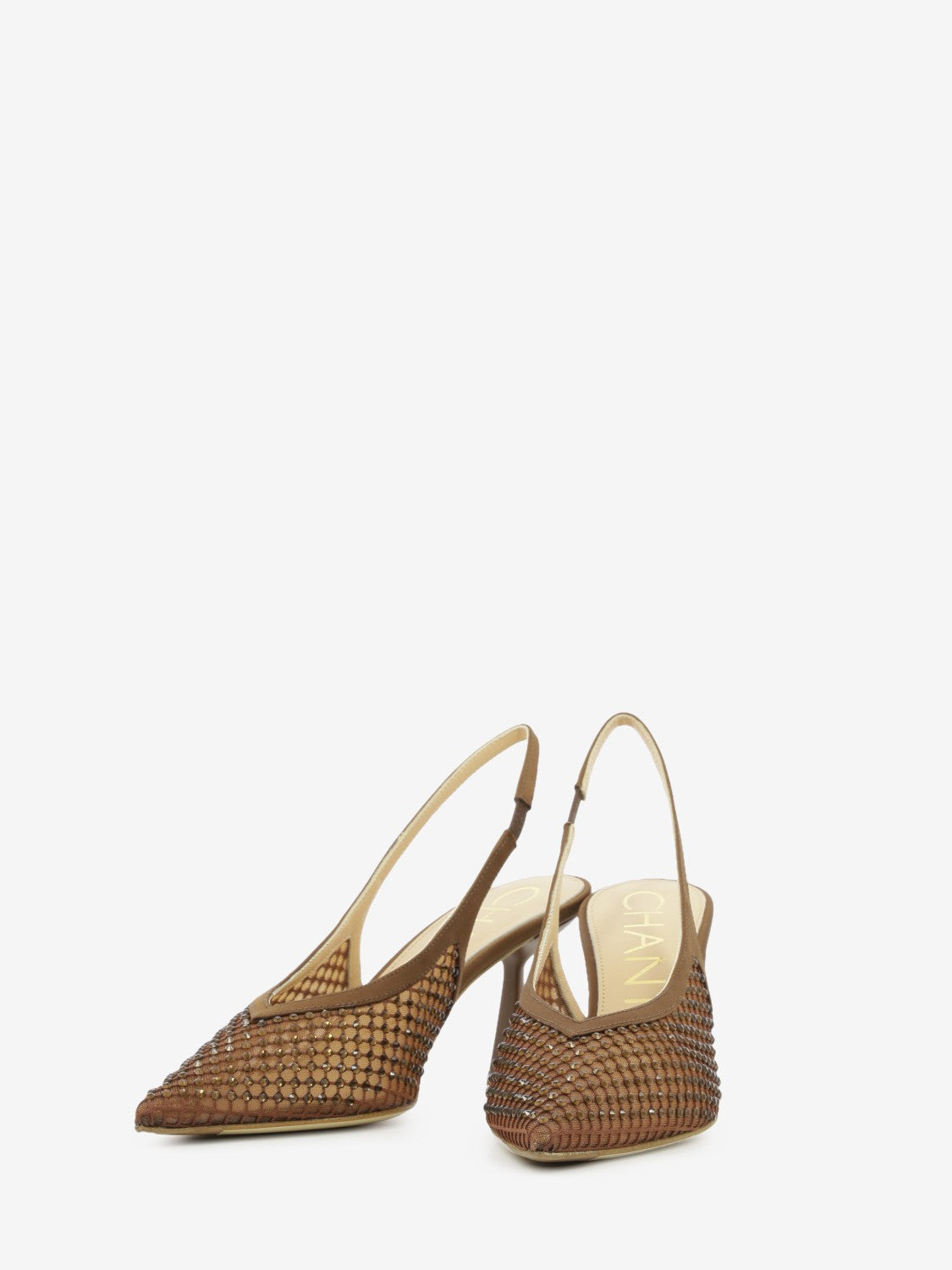 Brown rhinestone slingback