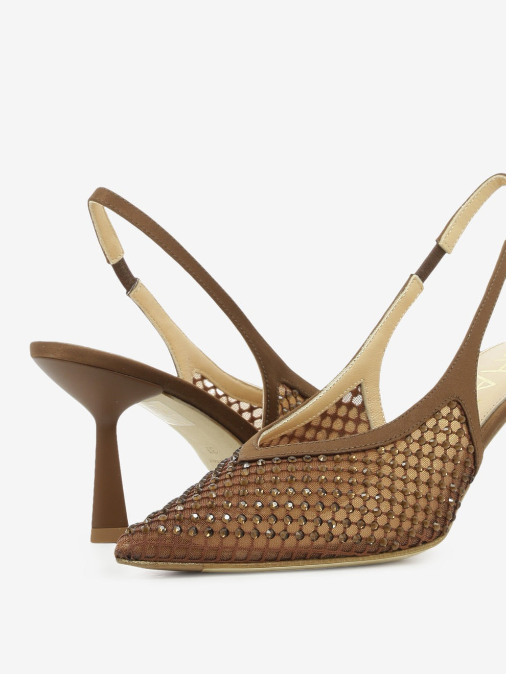 Brown rhinestone slingback