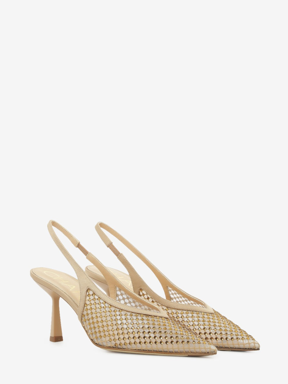 Nude rhinestone slingbacks