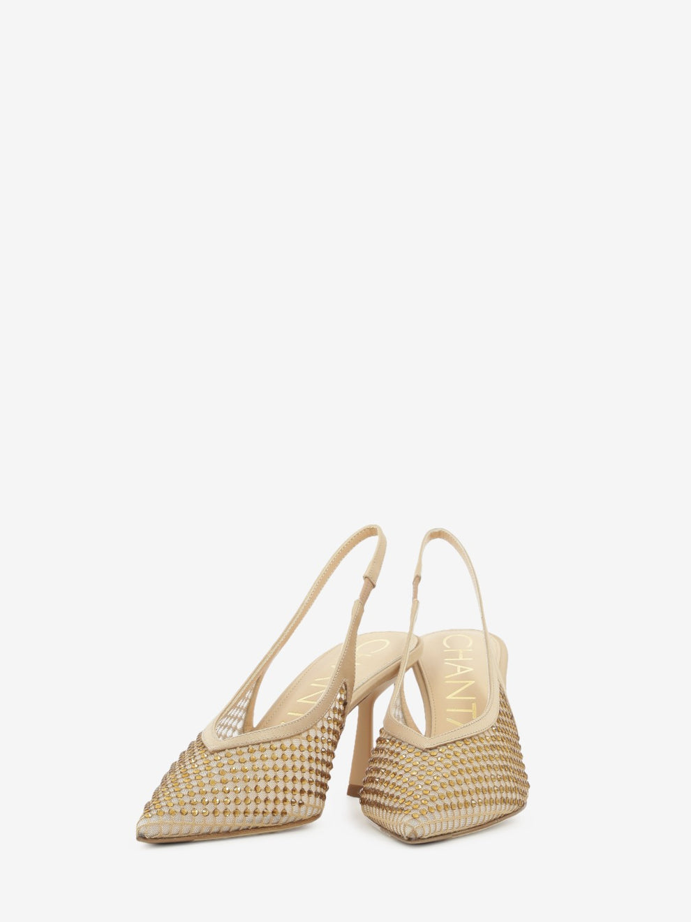 Nude rhinestone slingbacks