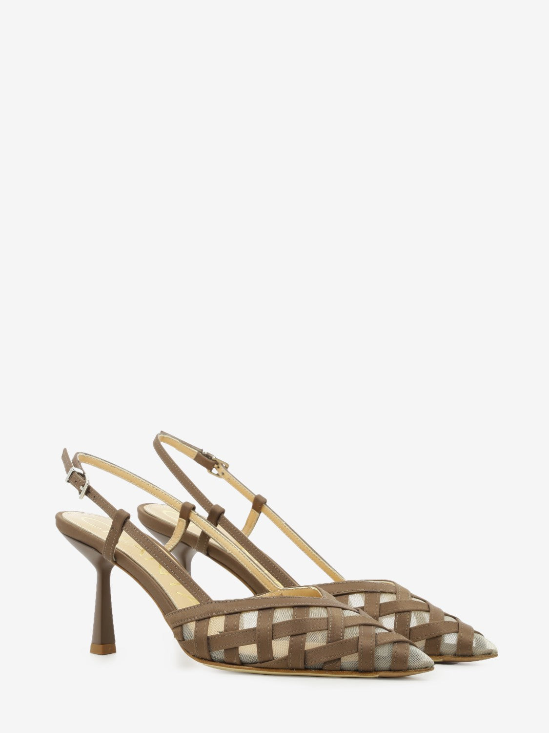 Dark brown woven leather slingback
