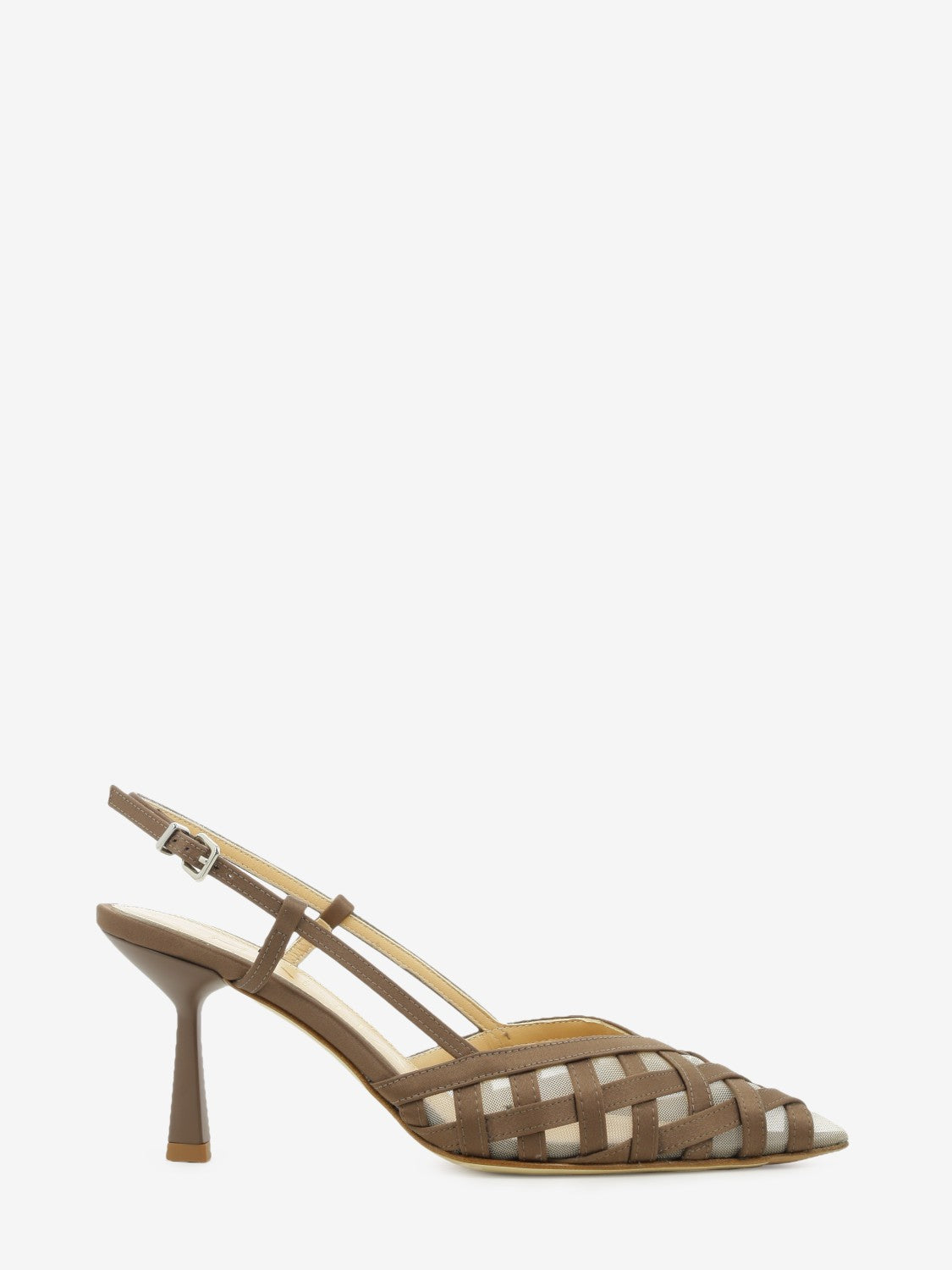 Dark brown woven leather slingback