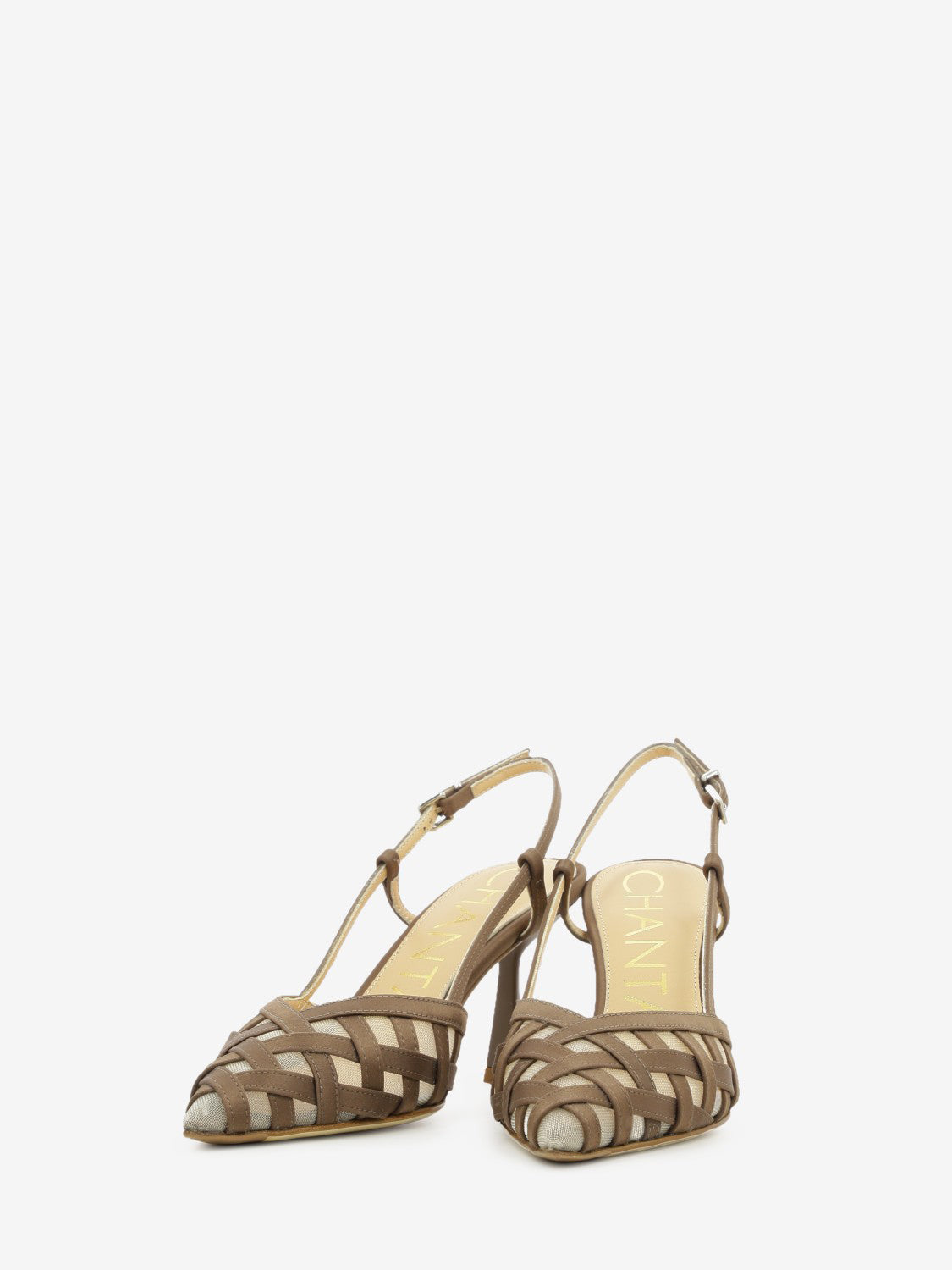 Dark brown woven leather slingback