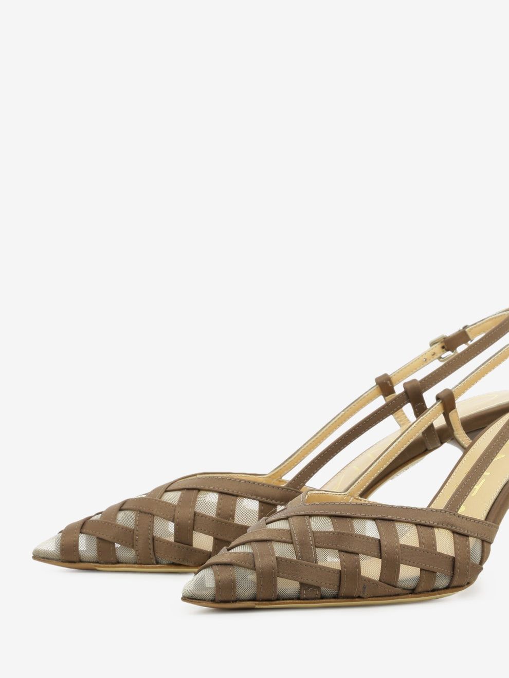 Dark brown woven leather slingback