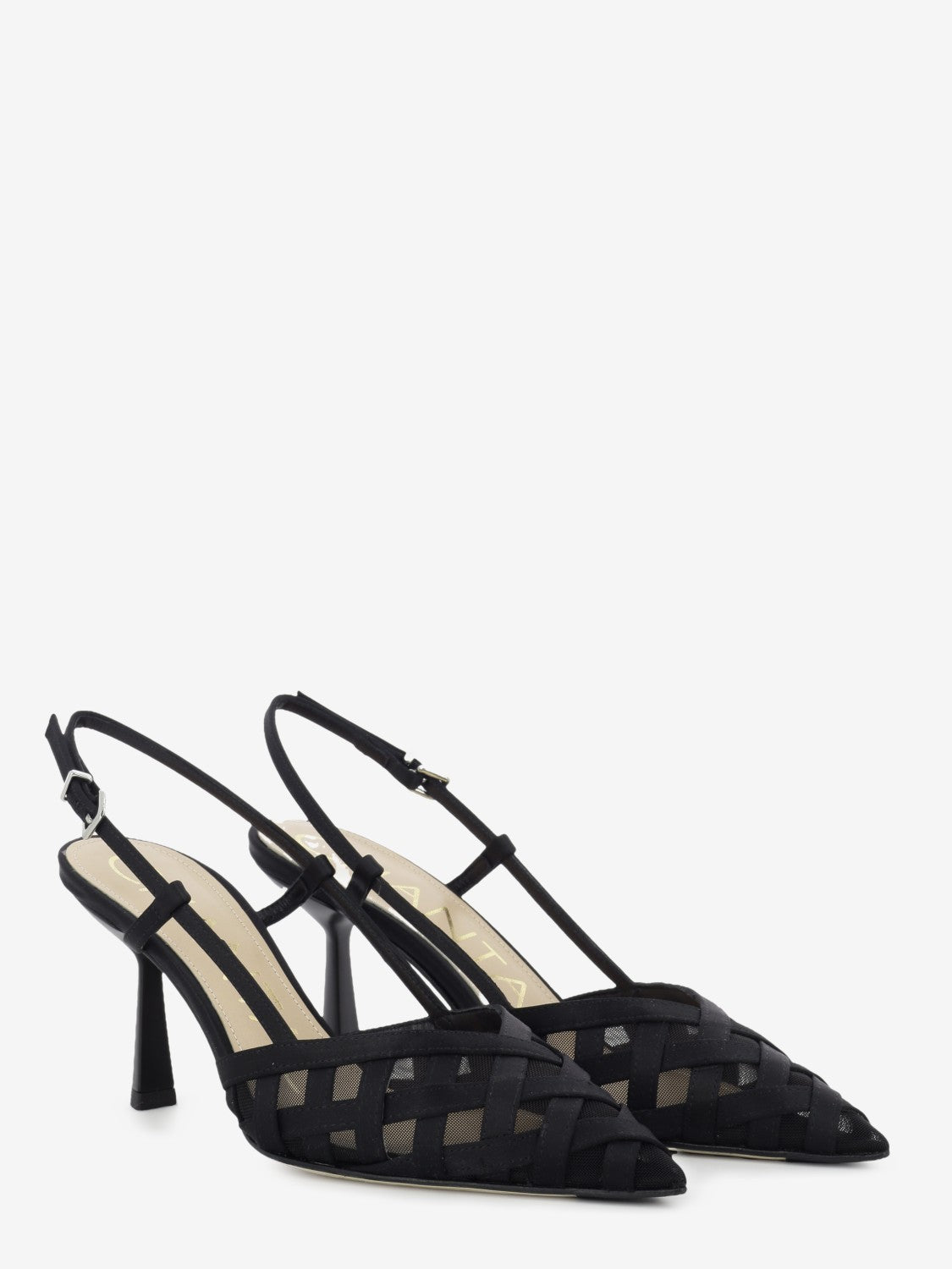 Black woven leather slingback
