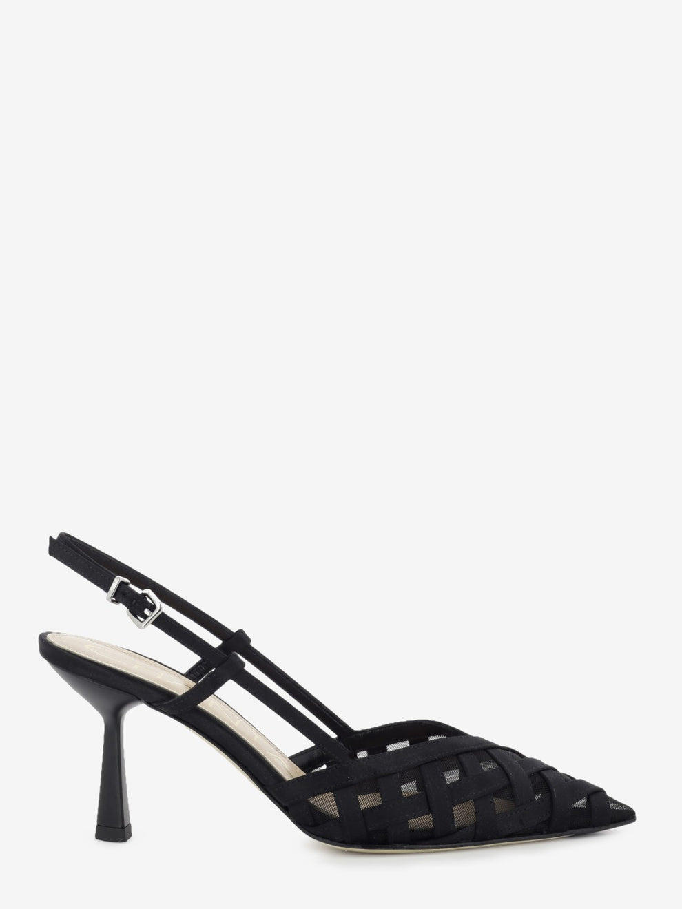 Black woven leather slingback