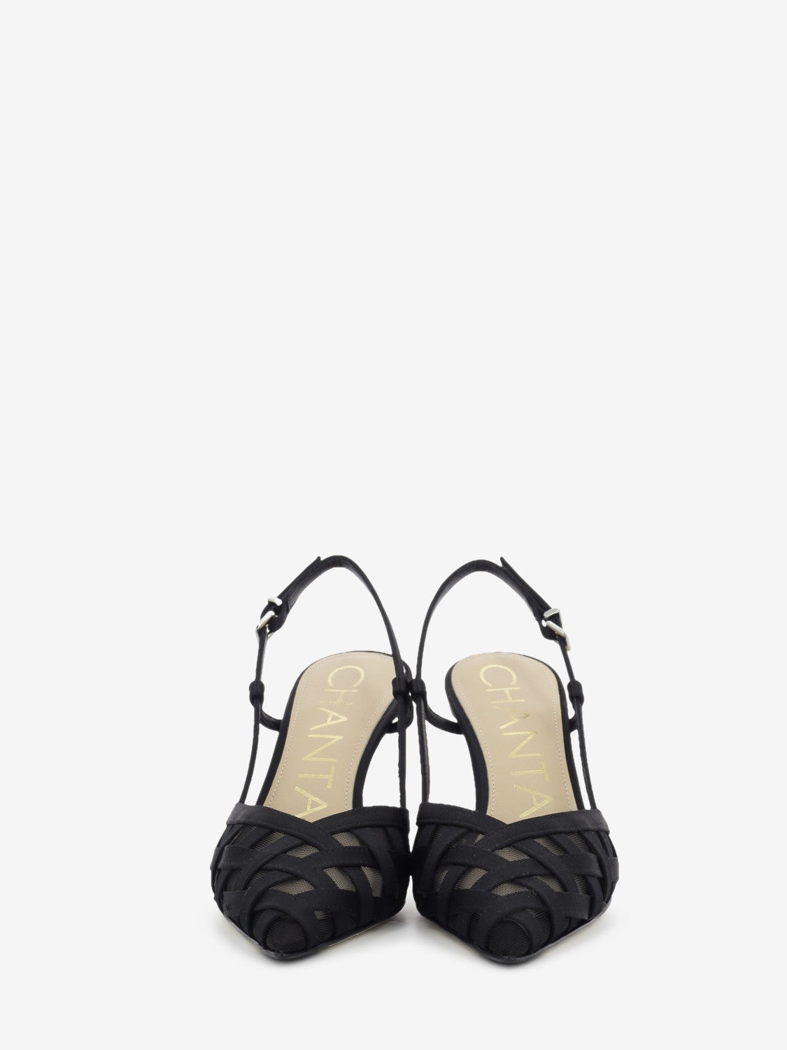 Black woven leather slingback