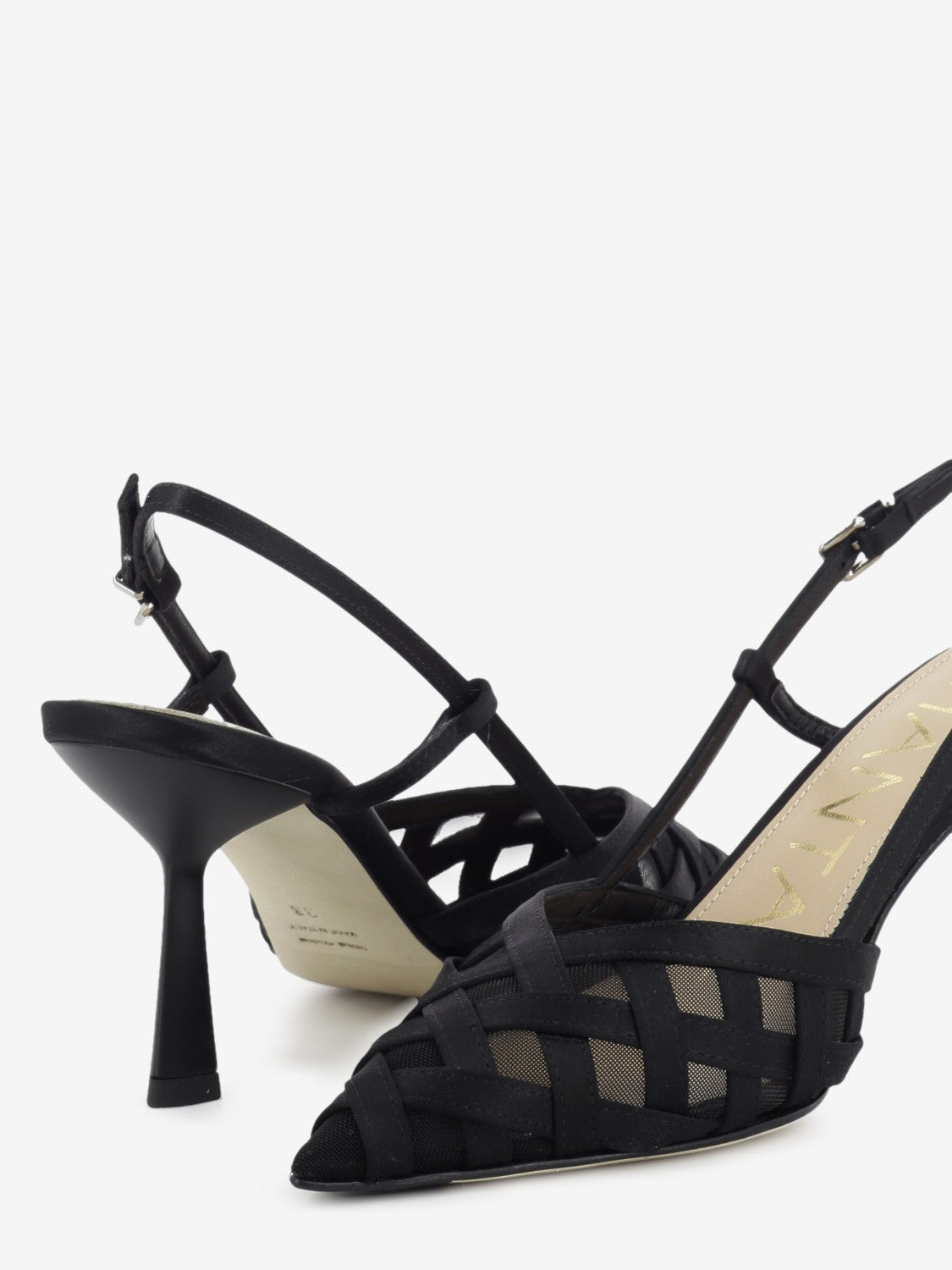 Black woven leather slingback