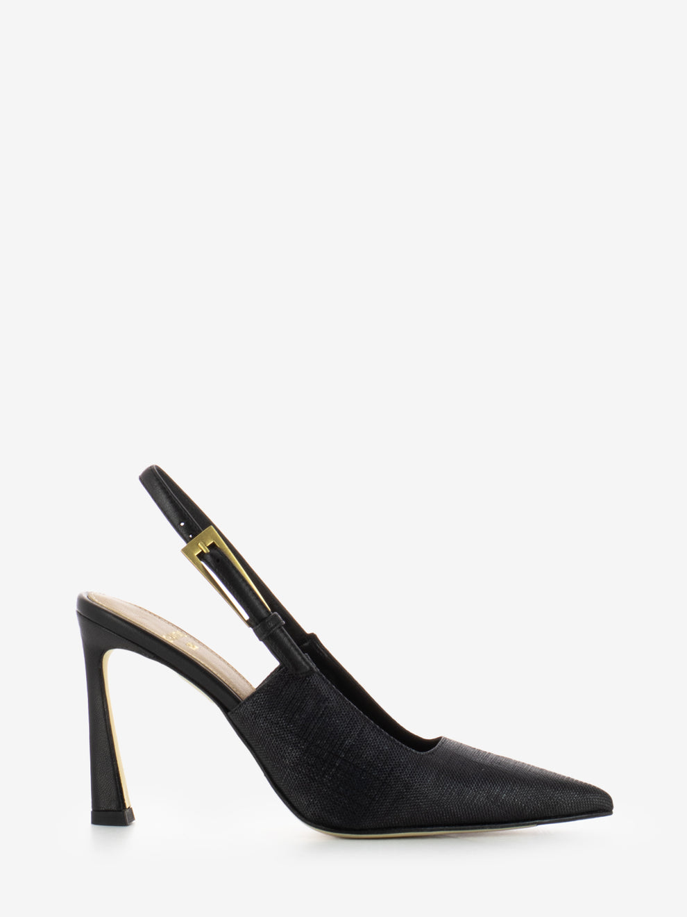 Raffia slingback with black heel