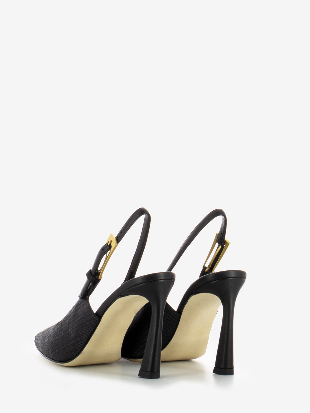 Raffia slingback with black heel