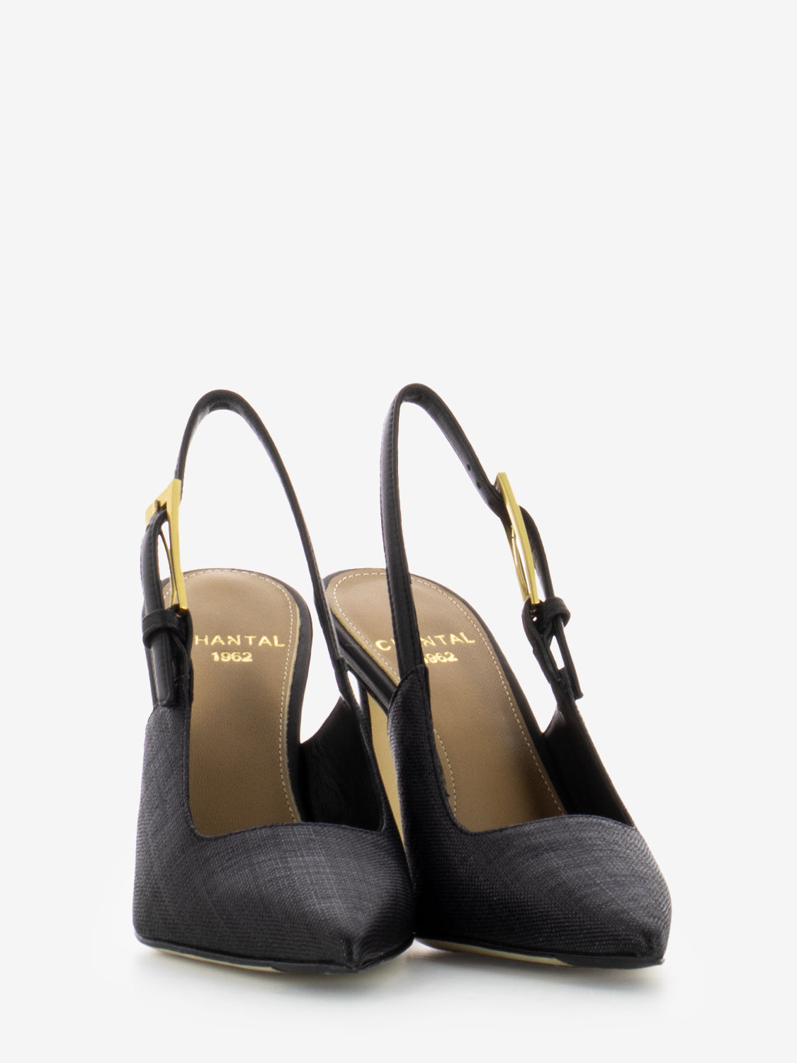 Raffia slingback with black heel