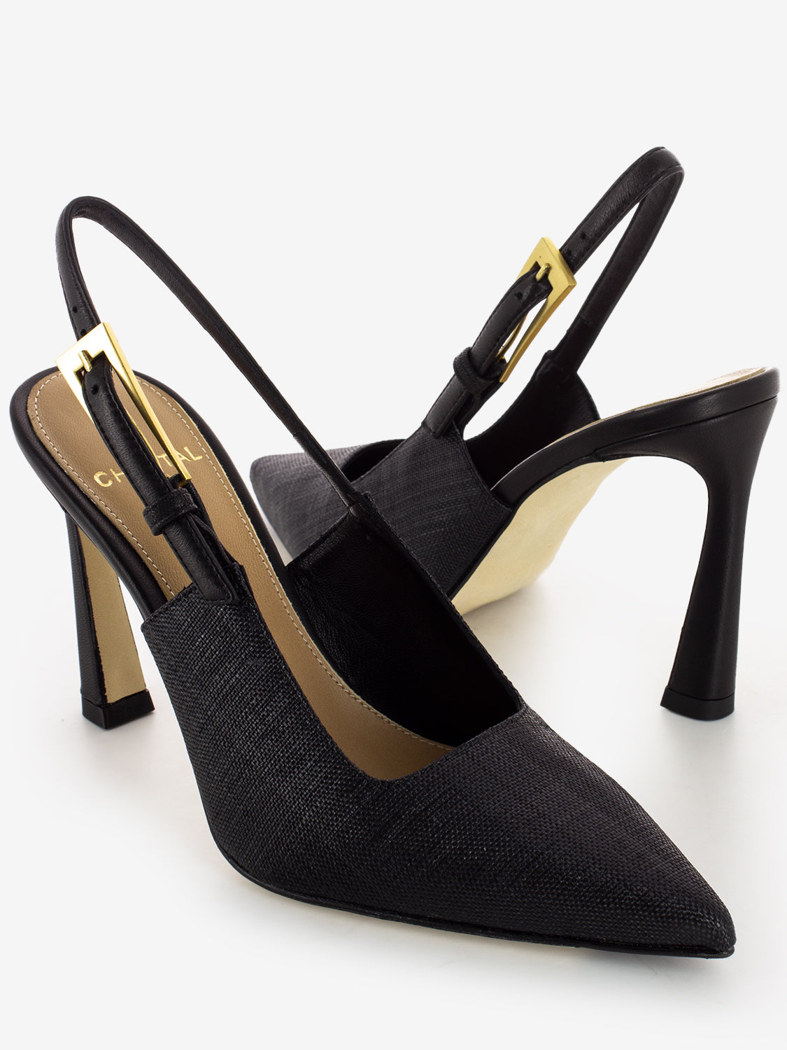 Raffia slingback with black heel