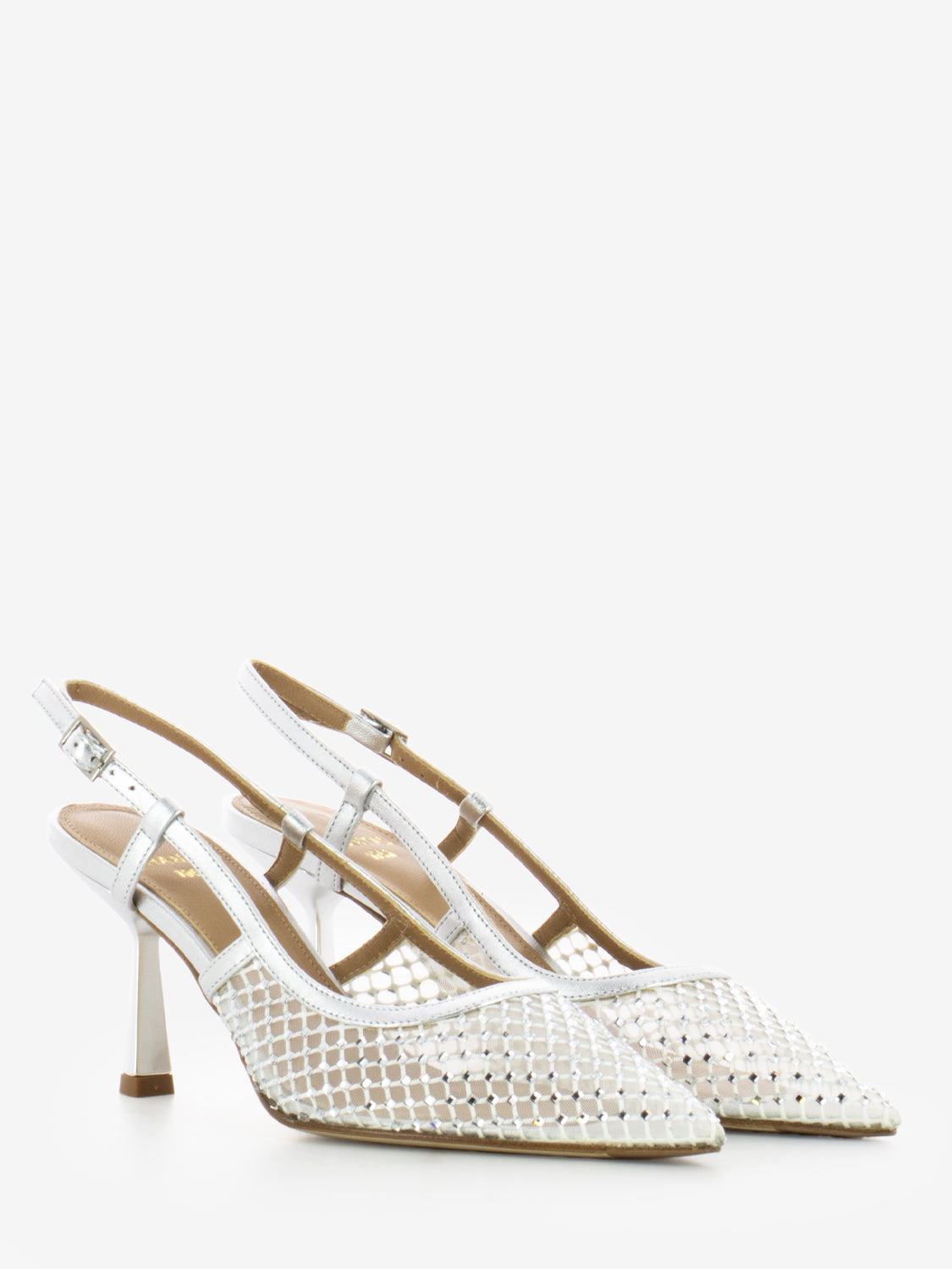 Mesh slingback with silver rhinestones