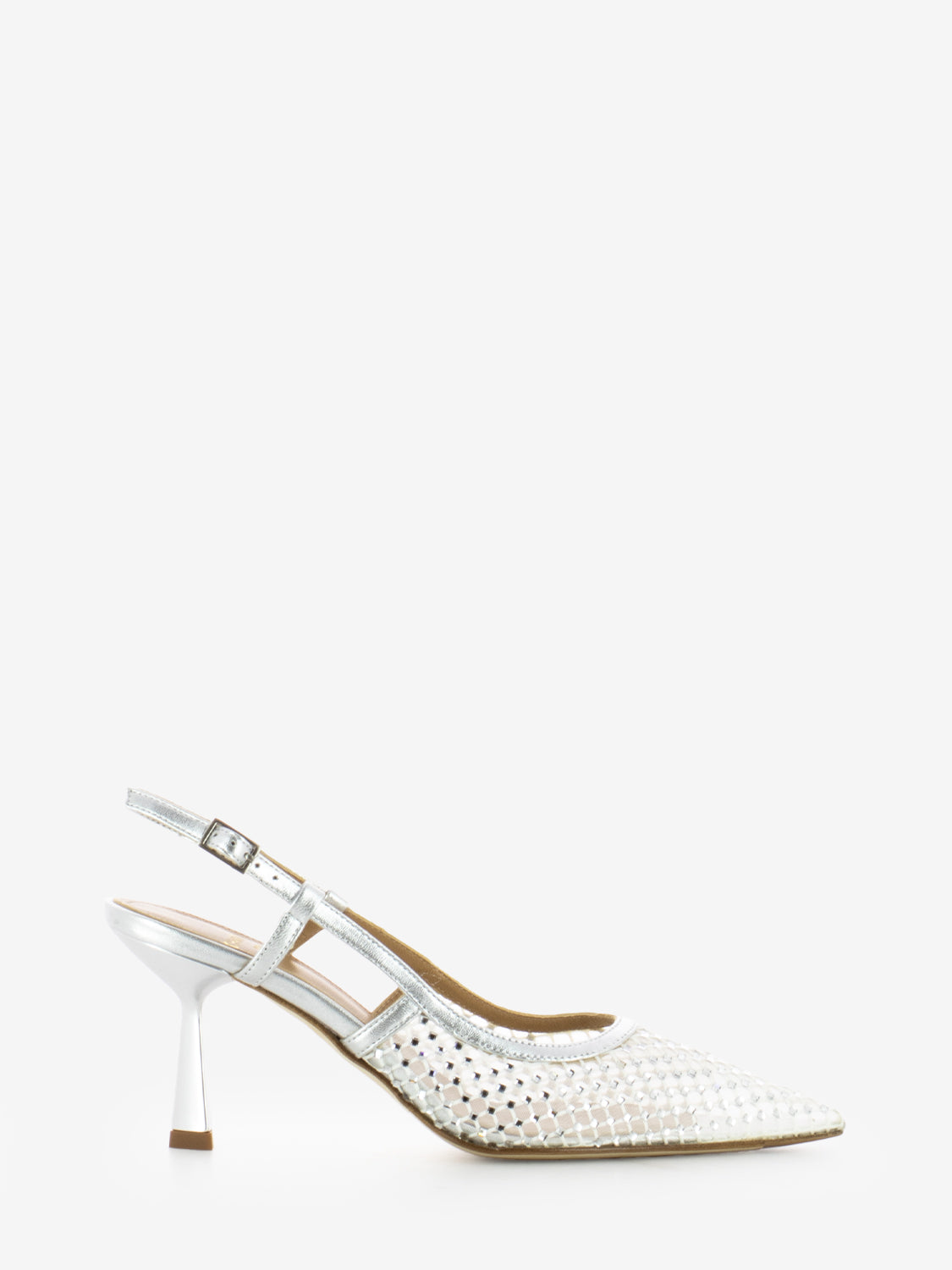 Mesh slingback with silver rhinestones