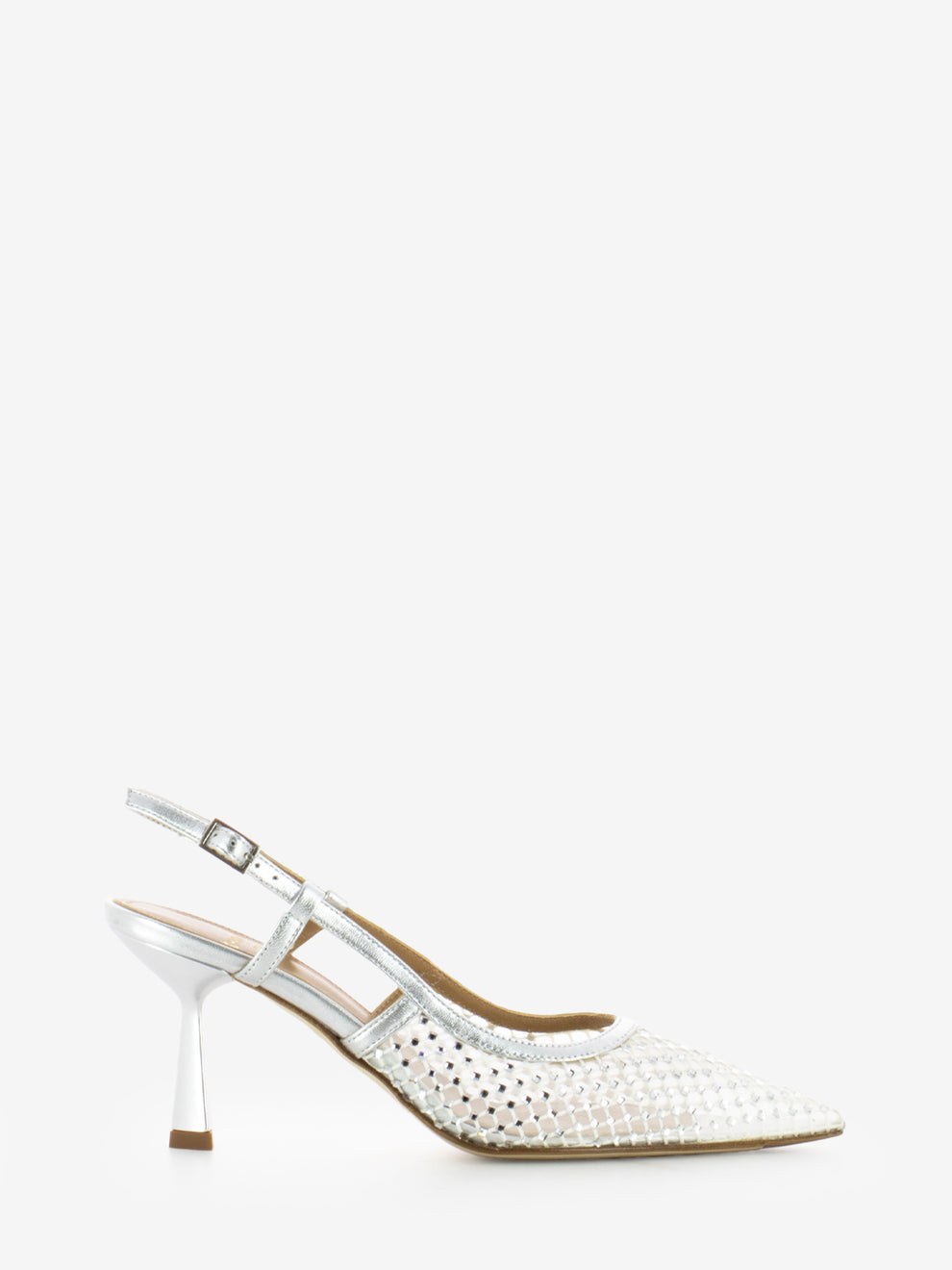 Mesh slingback with silver rhinestones
