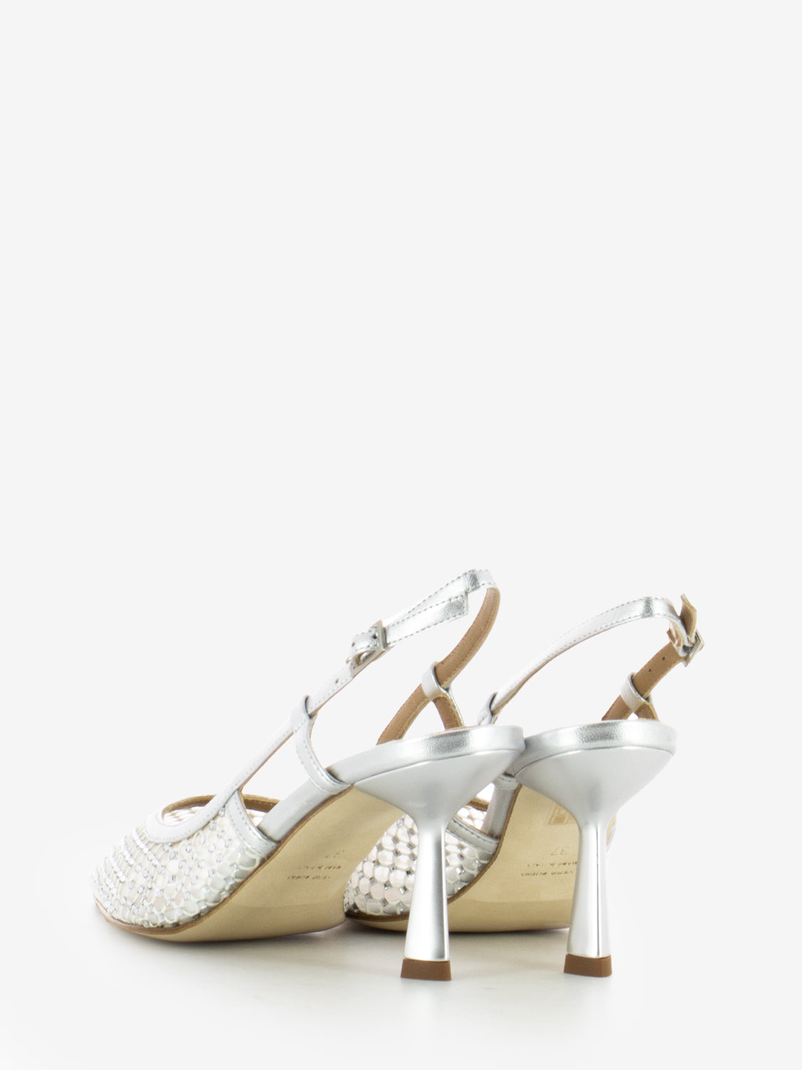Mesh slingback with silver rhinestones