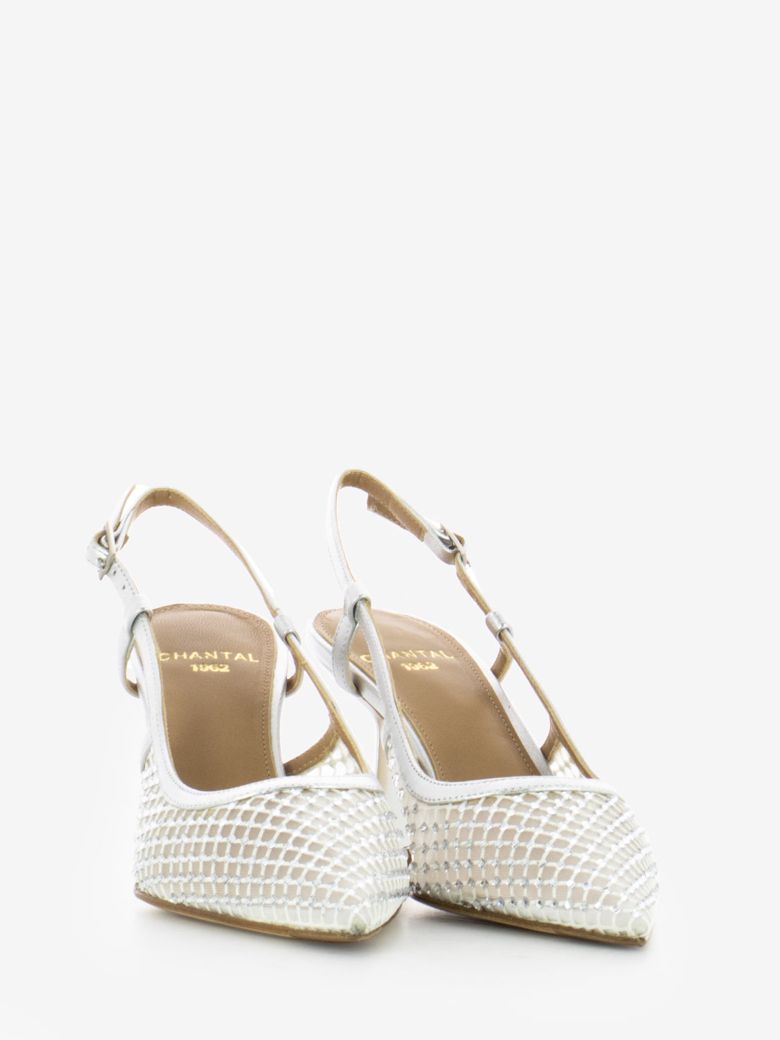 Mesh slingback with silver rhinestones
