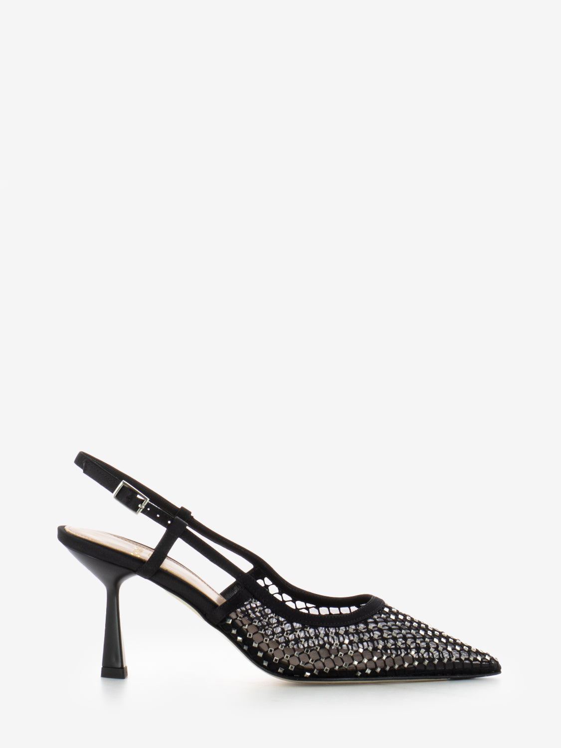 Slingback in rete con strass applicati nero