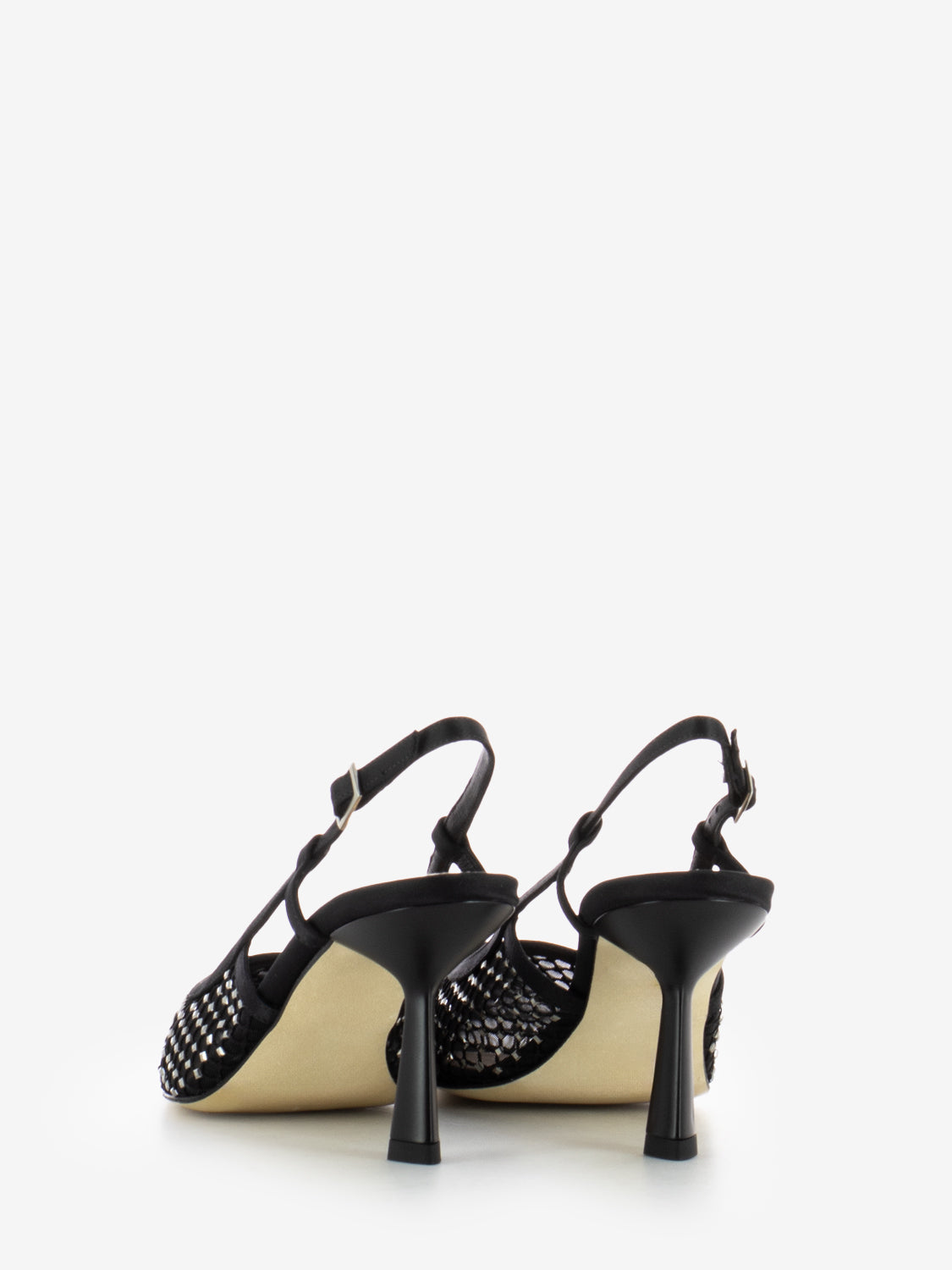 Slingback in rete con strass applicati nero