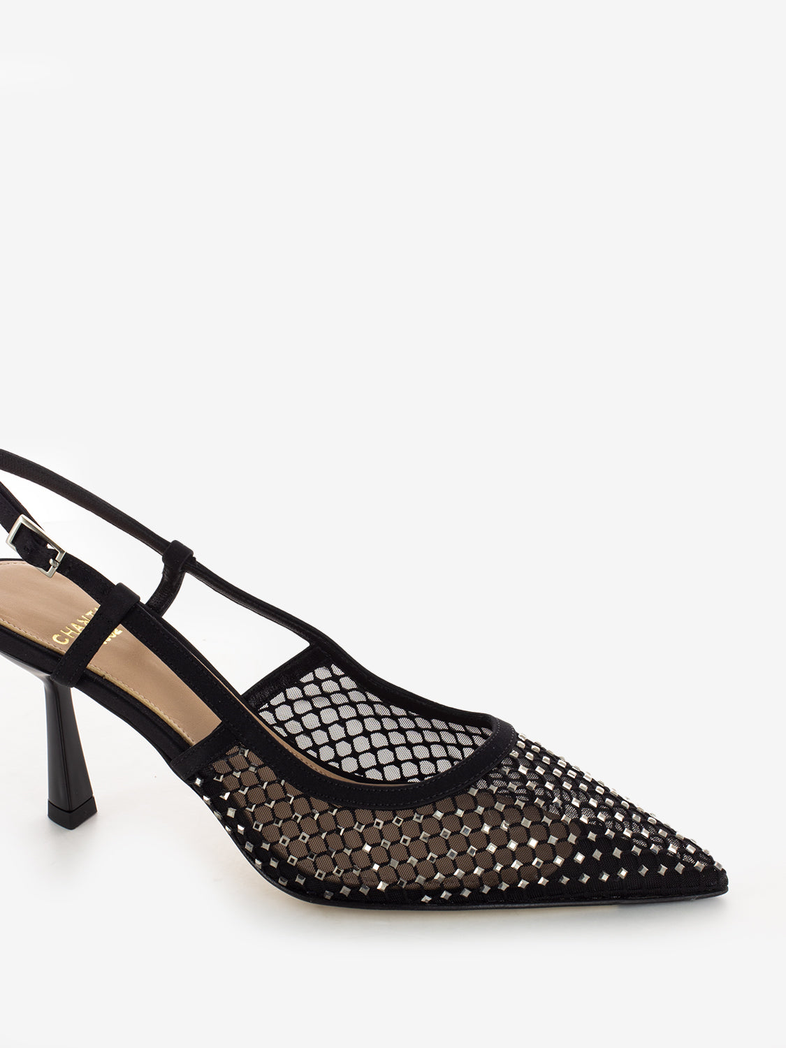 Slingback in rete con strass applicati nero
