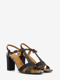 Bafrica reptile / black heeled sandals