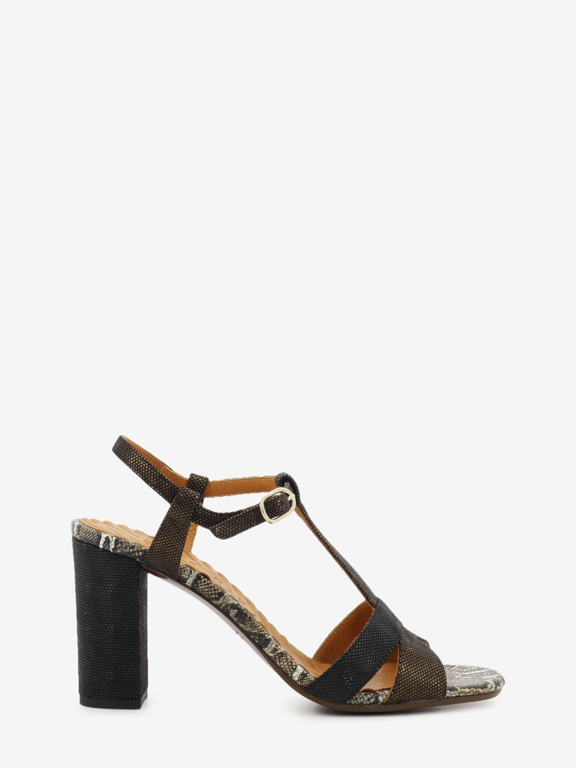 Bafrica reptile / black heeled sandals