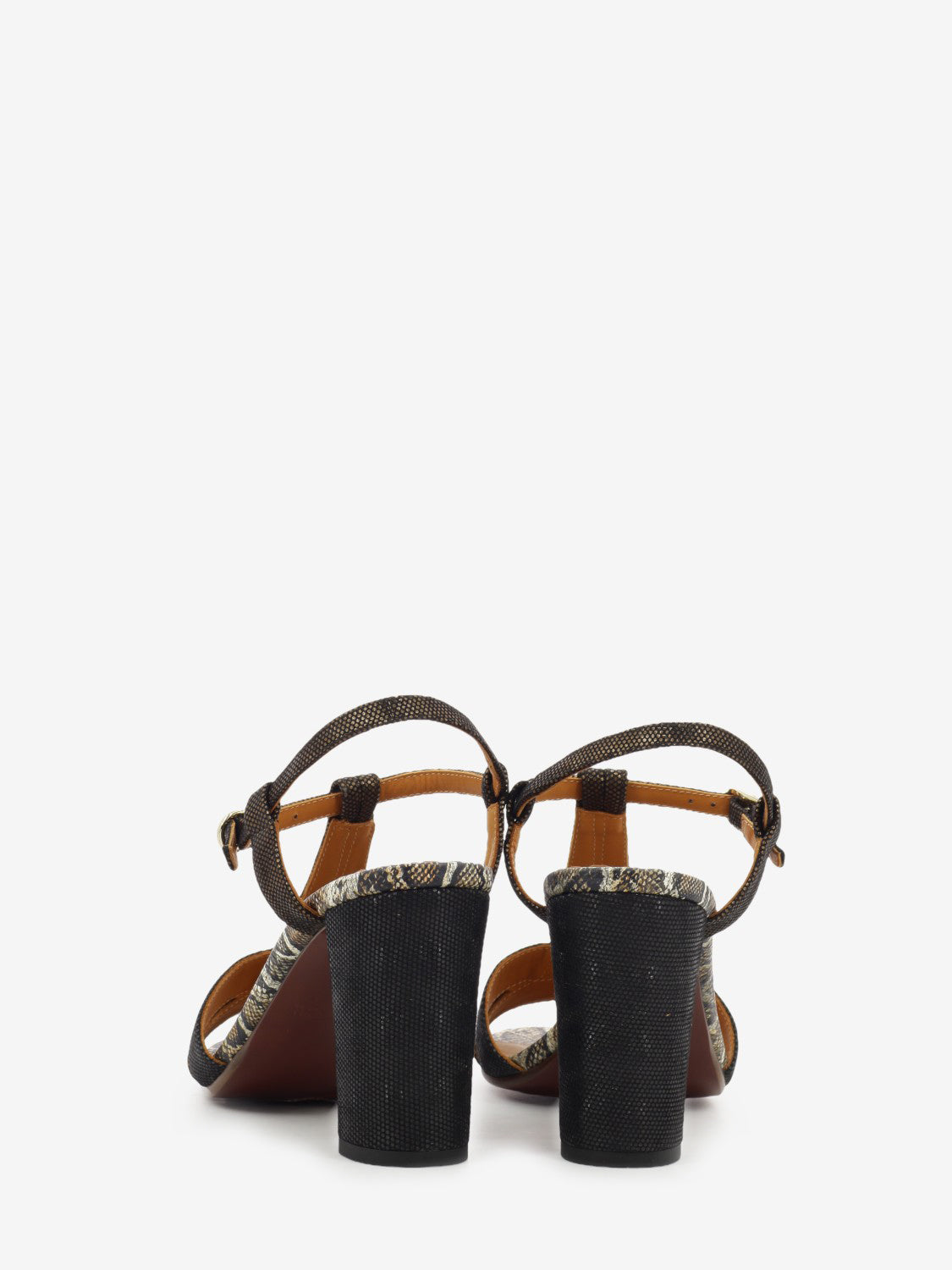 Bafrica reptile / black heeled sandals
