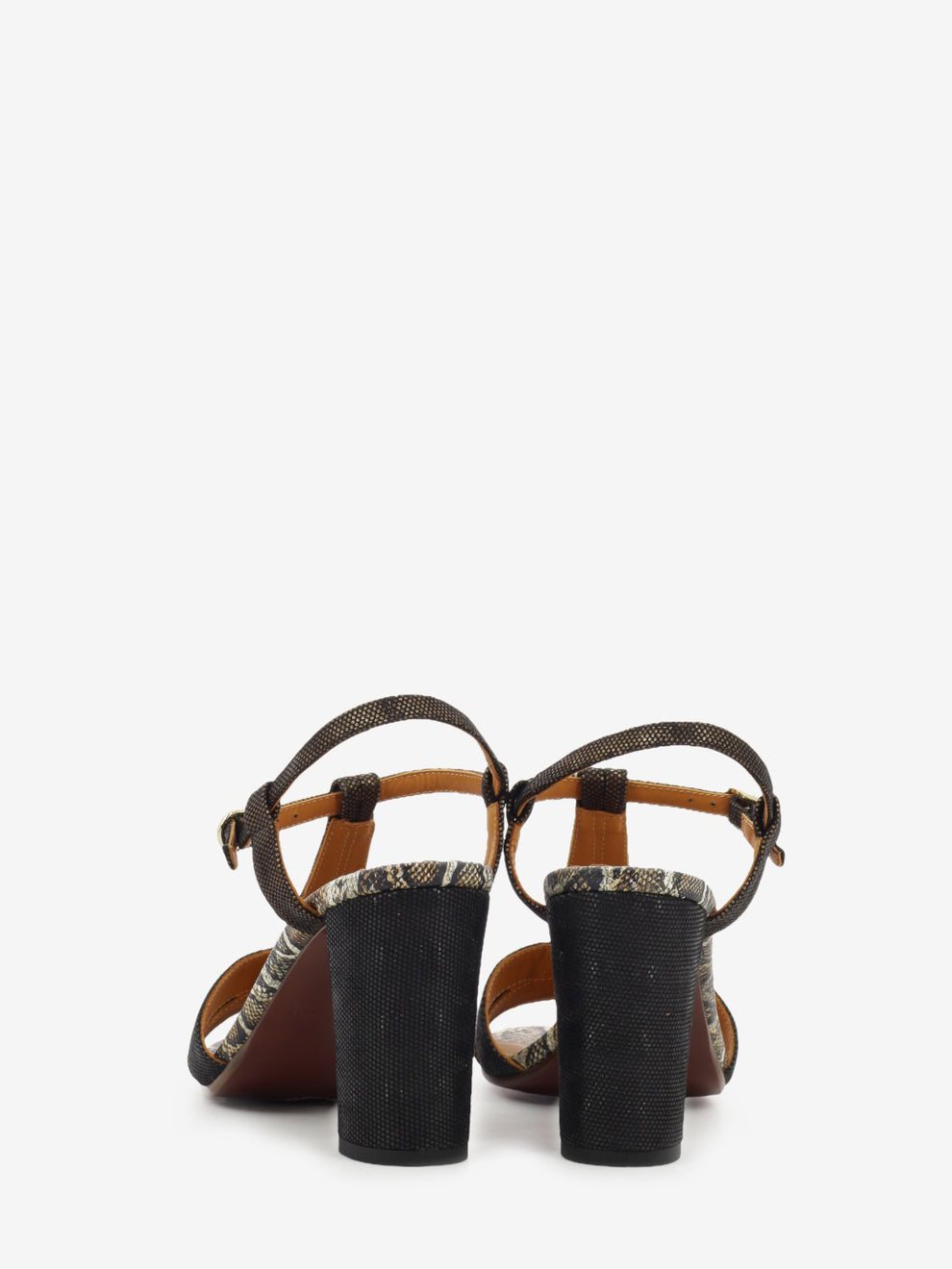 Bafrica reptile / black heeled sandals