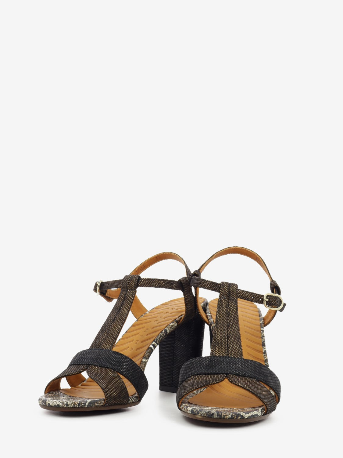 Bafrica reptile / black heeled sandals