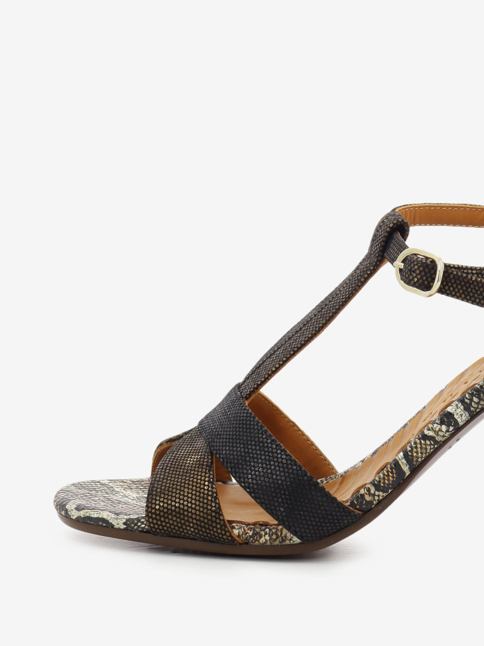 Bafrica reptile / black heeled sandals