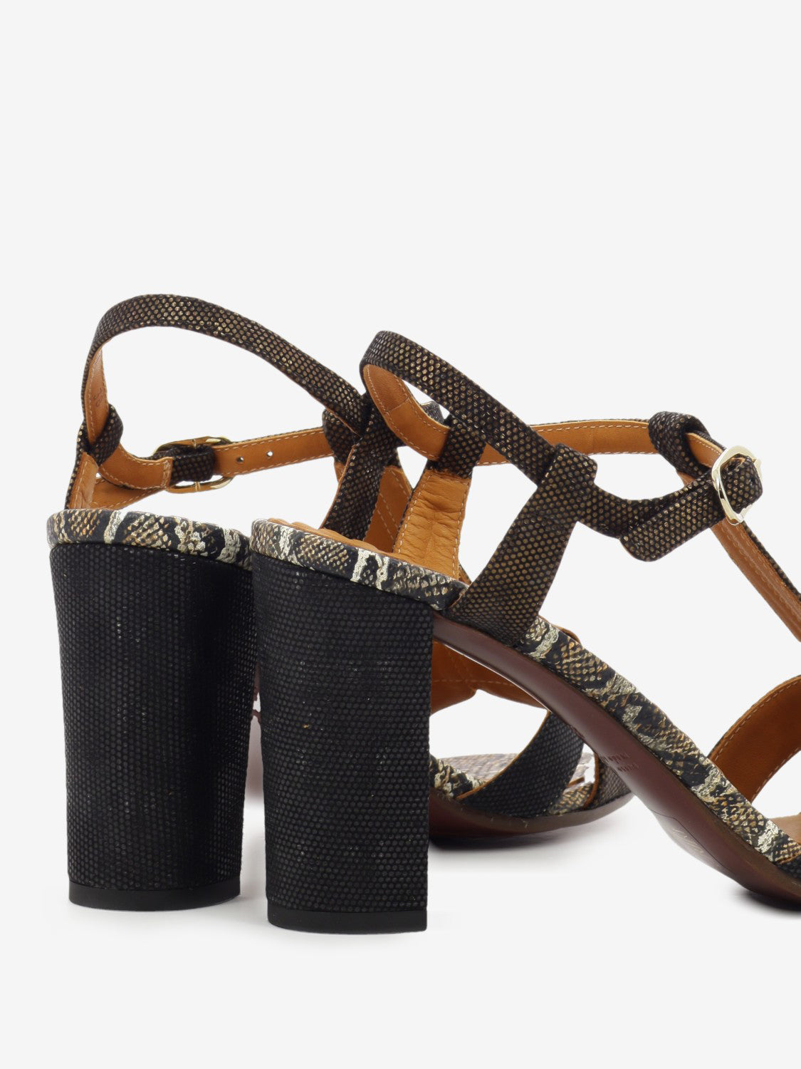 Bafrica reptile / black heeled sandals