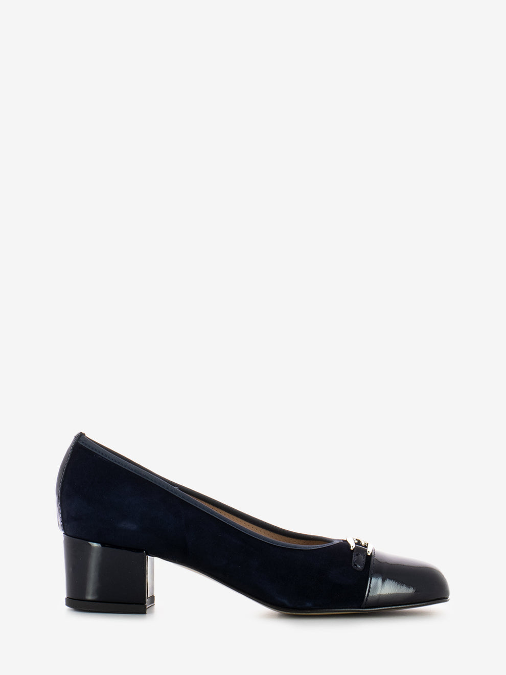 Décolleté in suede con tacco grosso blu