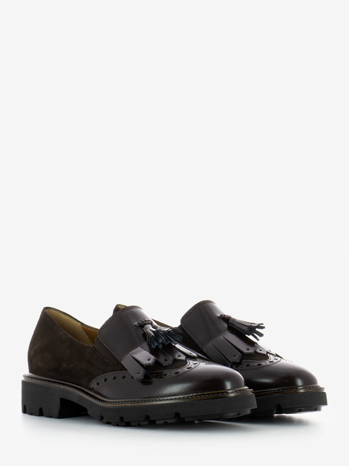 DARK BROWN LEATHER/SUEDE FRINGE MOCCASIN 10816_TDM