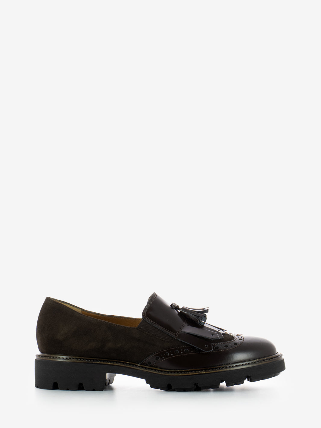DARK BROWN LEATHER/SUEDE FRINGE MOCCASIN 10816_TDM