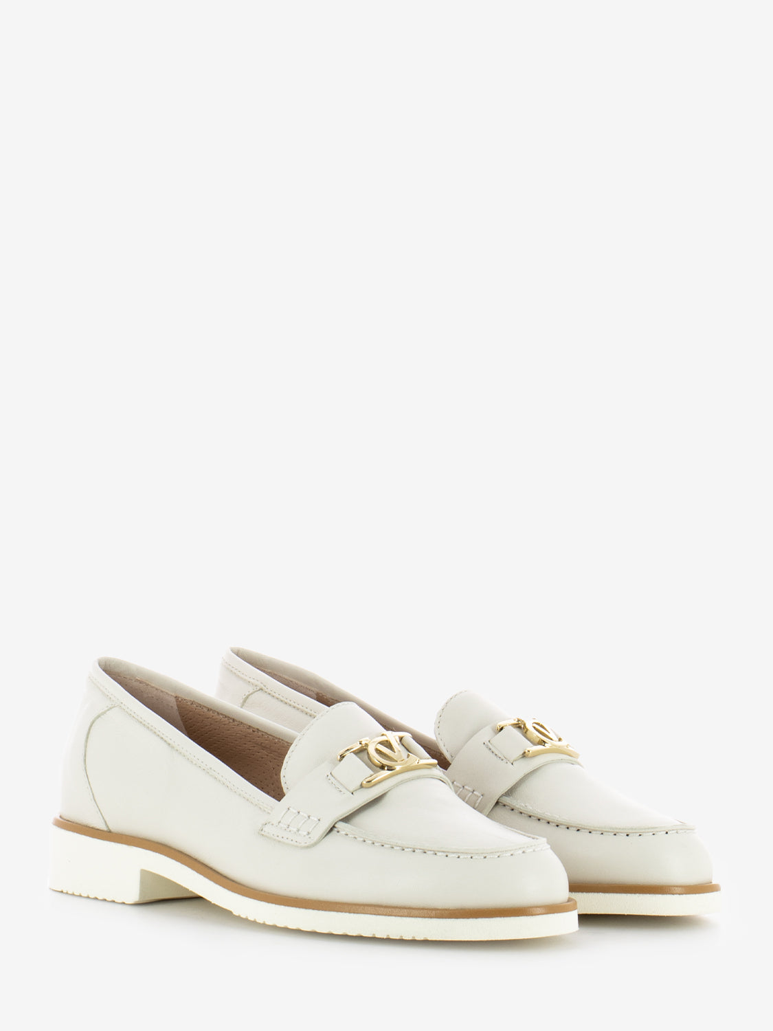 Cream/Gold Metallic Logo Loafers