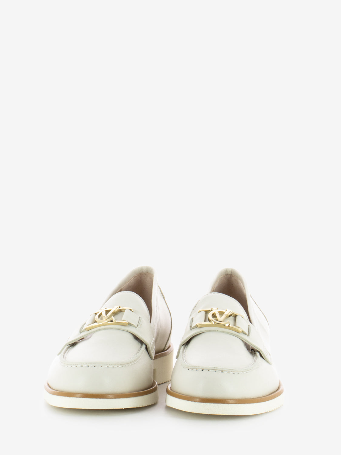Cream/Gold Metallic Logo Loafers