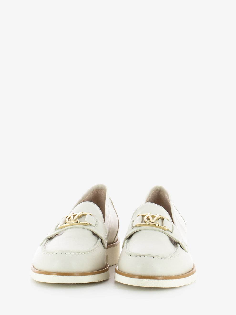Cream/Gold Metallic Logo Loafers