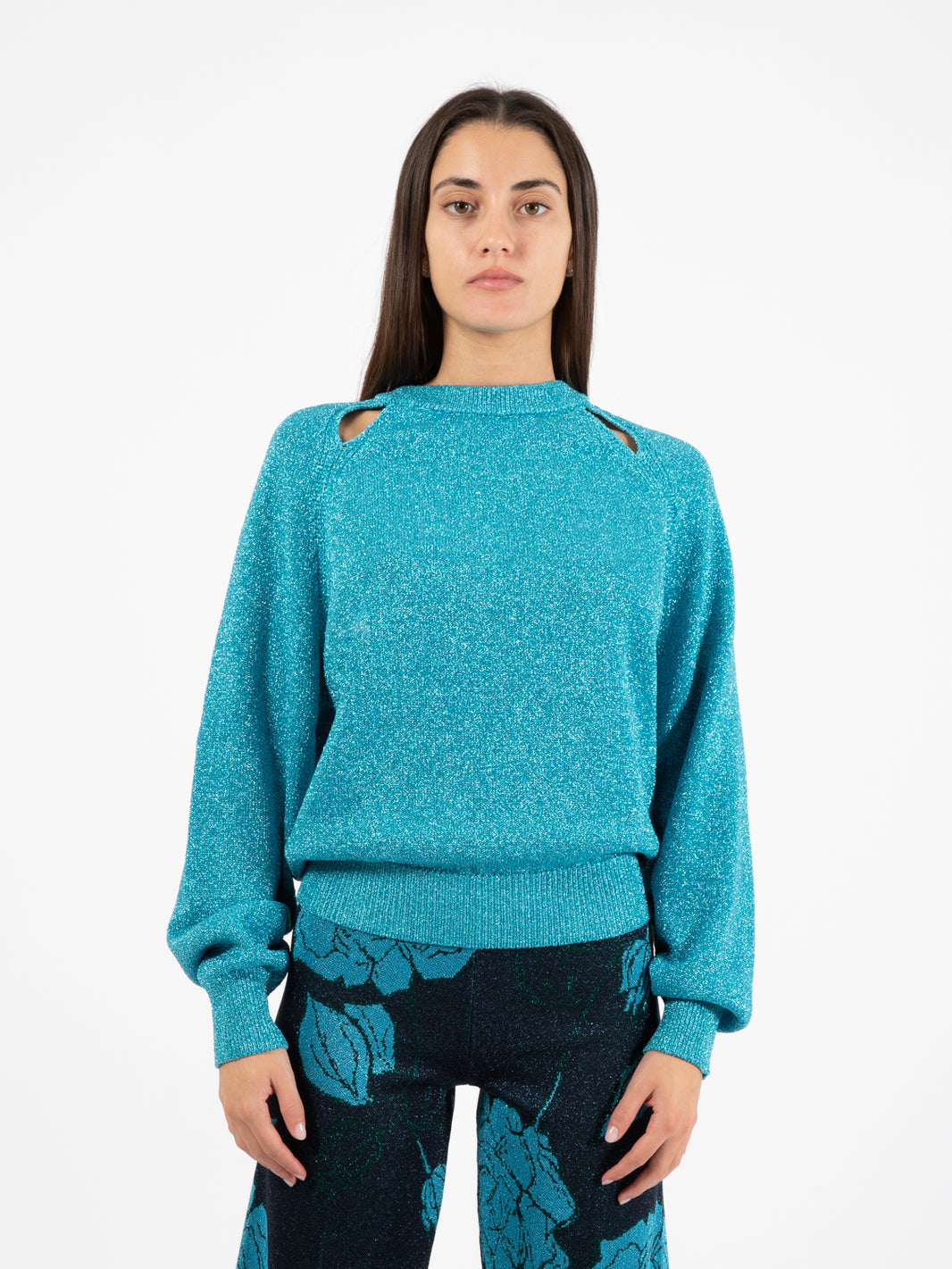 Maglia cut-out girocollo in lurex delfino