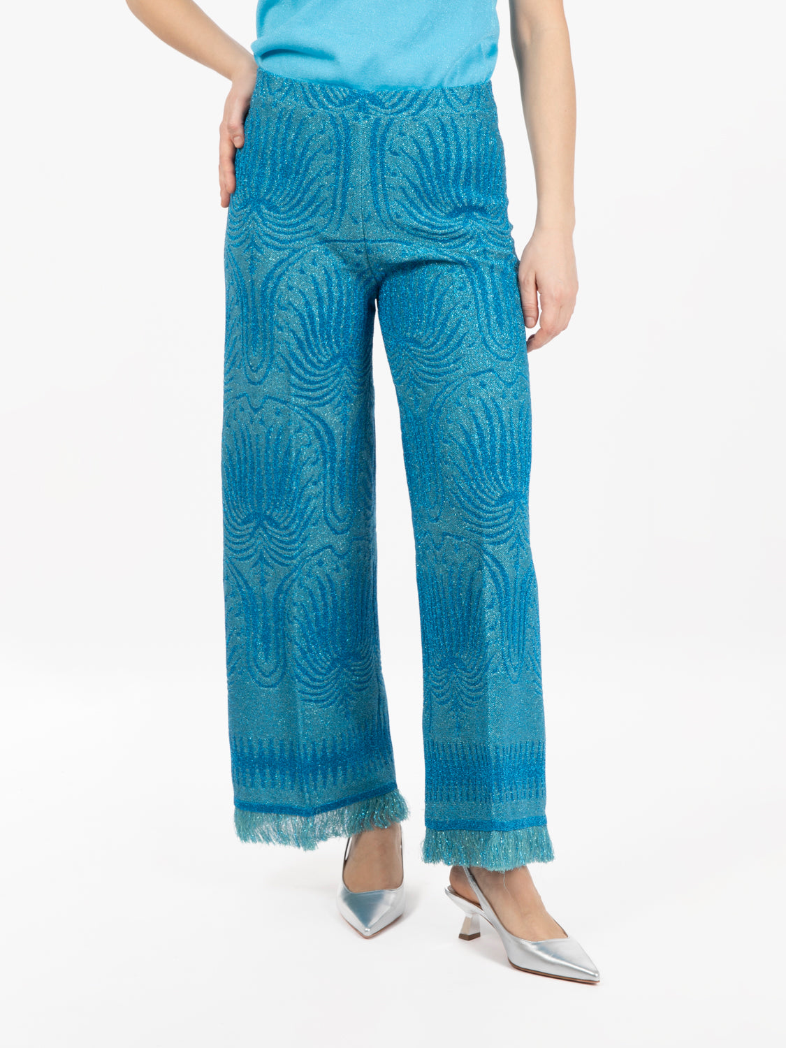 Pantalone wide frange blu