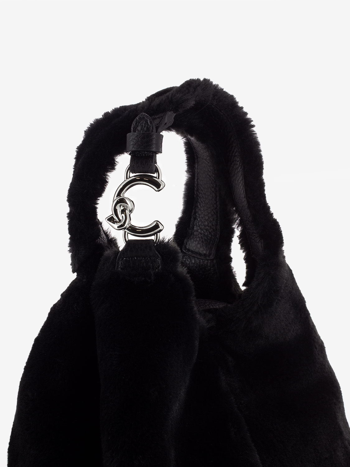 Borsa a mano C-Easy in pelliccia nero