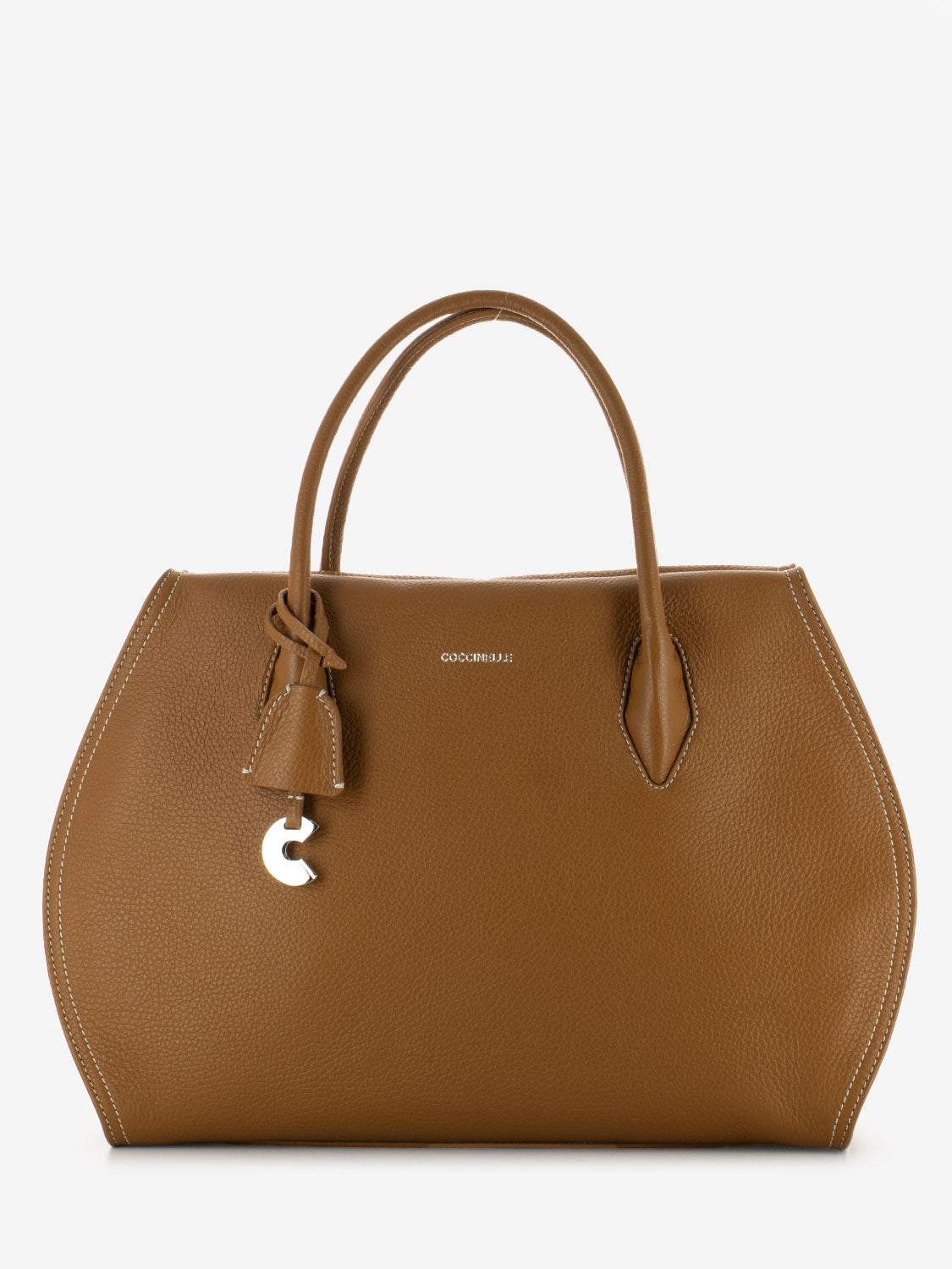Borsa a mano in pelle martellata marrone