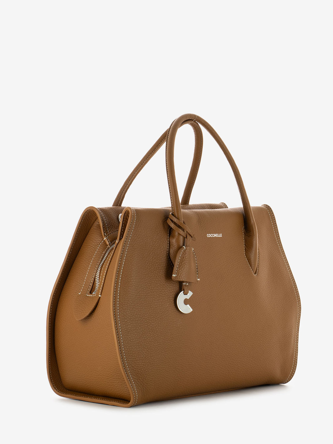 Borsa a mano in pelle martellata marrone