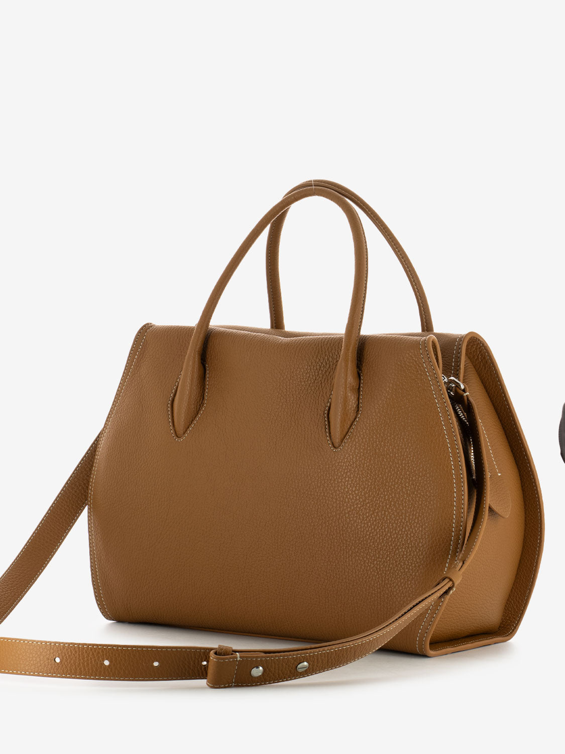 Borsa a mano in pelle martellata marrone