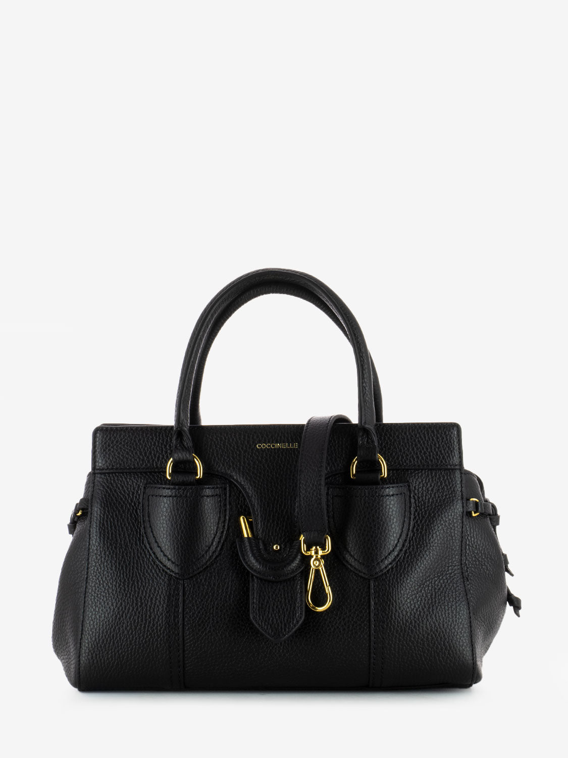 Borsa a mano in pelle martellata nera
