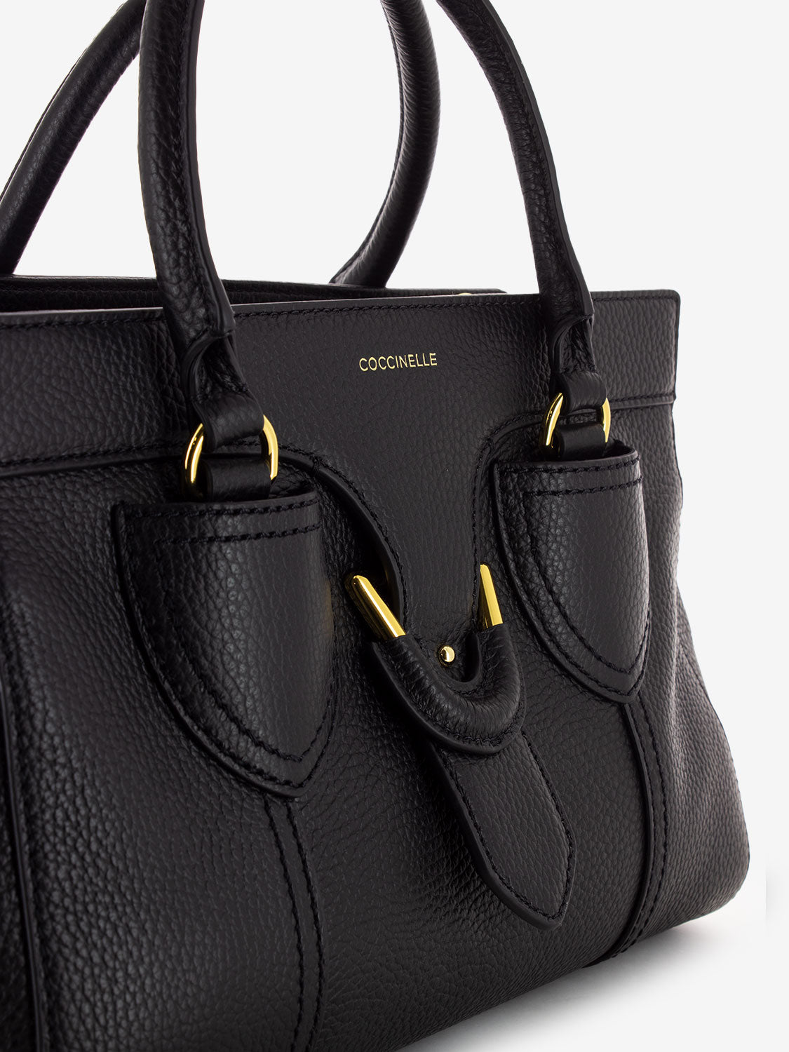 Borsa a mano in pelle martellata nera