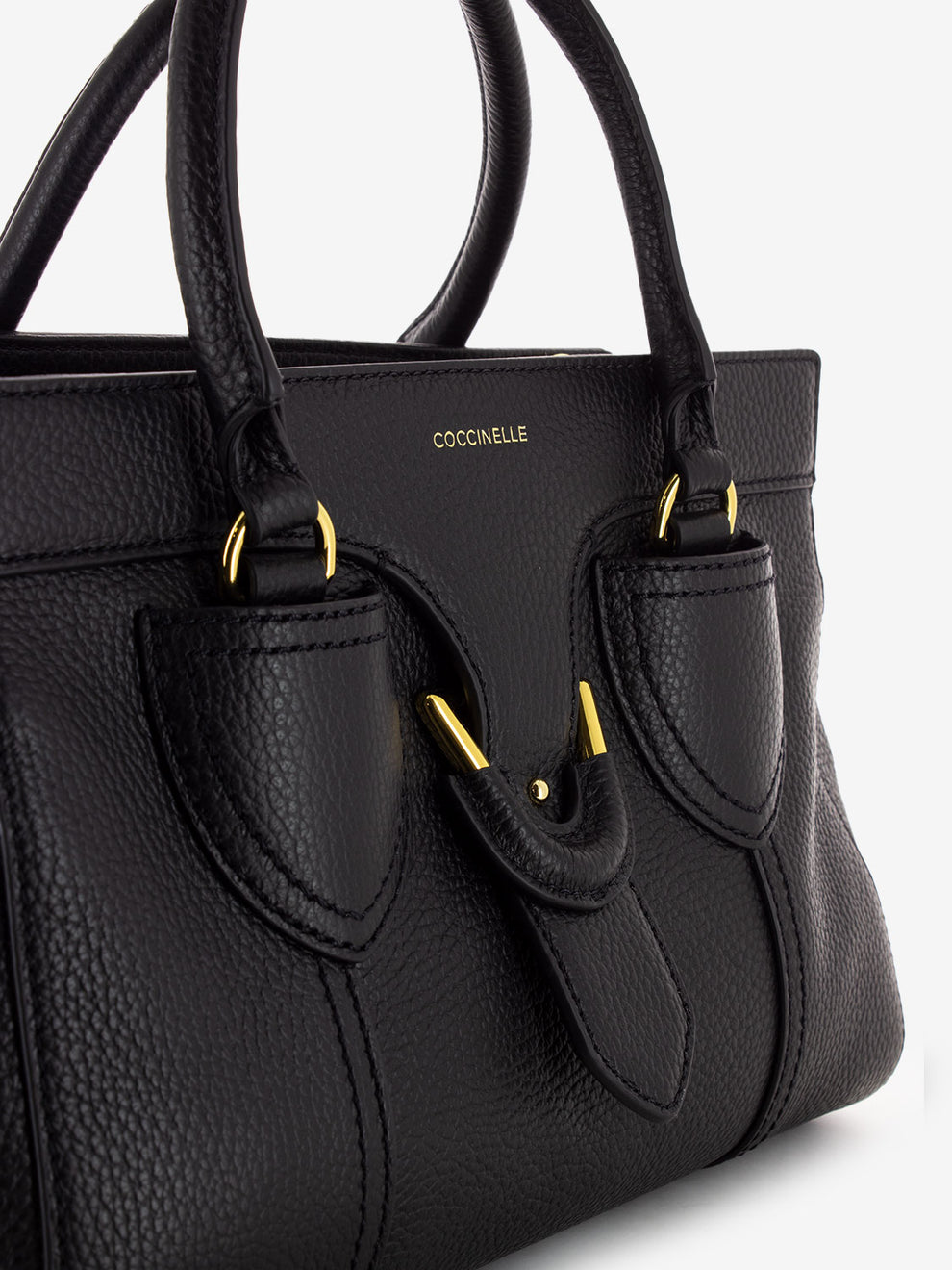 Borsa a mano in pelle martellata nera
